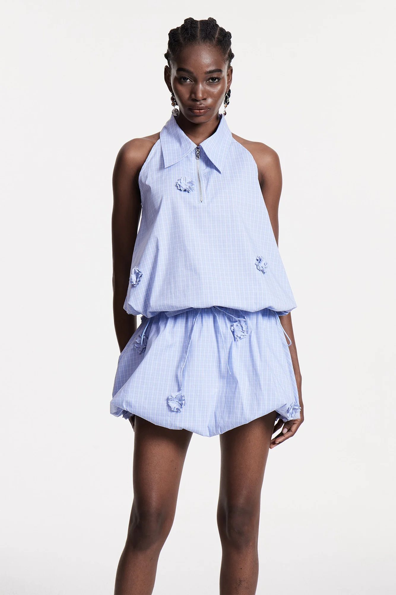 Floral Grid Sleeveless Top in Blue | Chloris Style