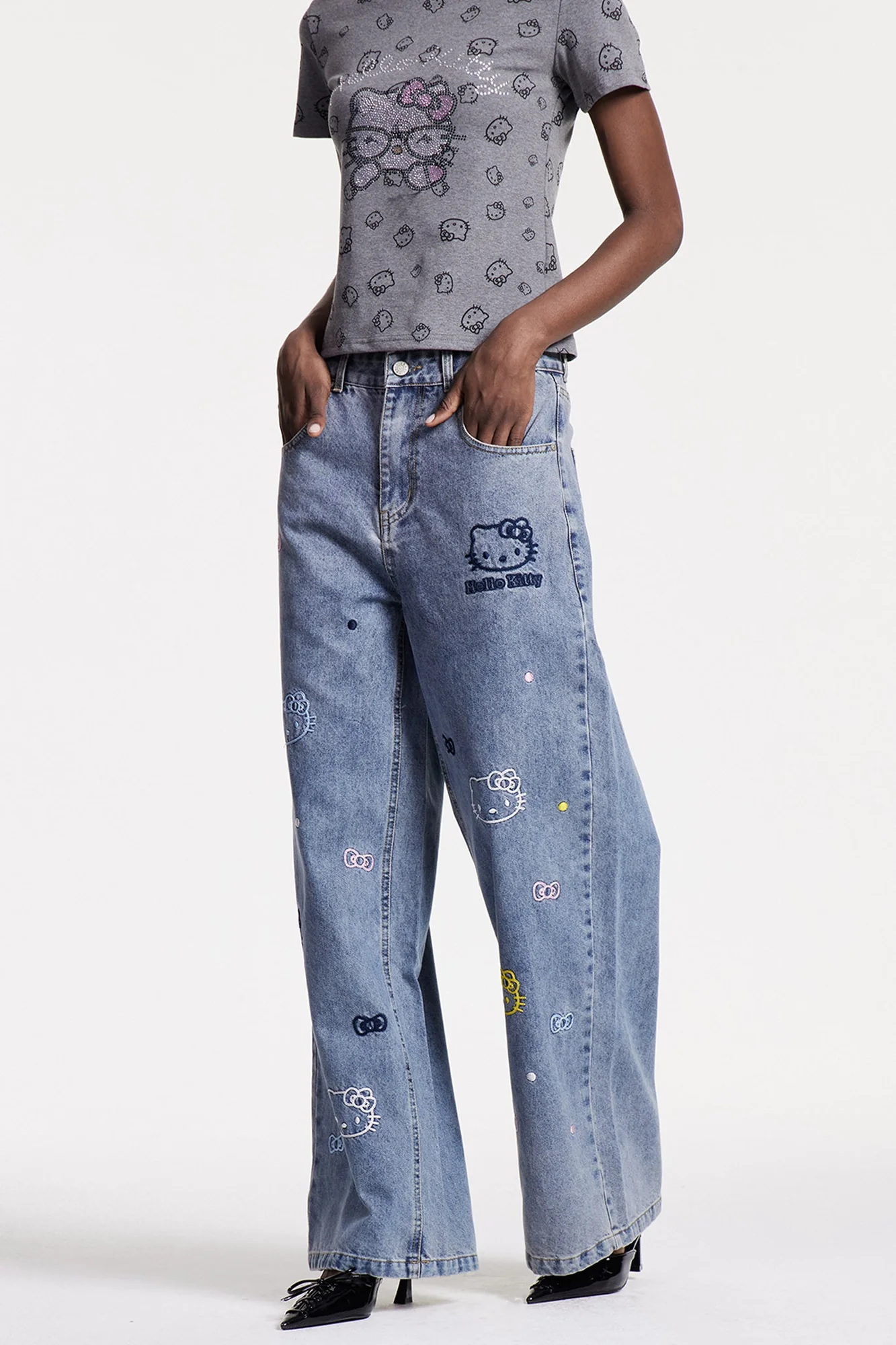 Blue Cholpon Print Denim Jeans