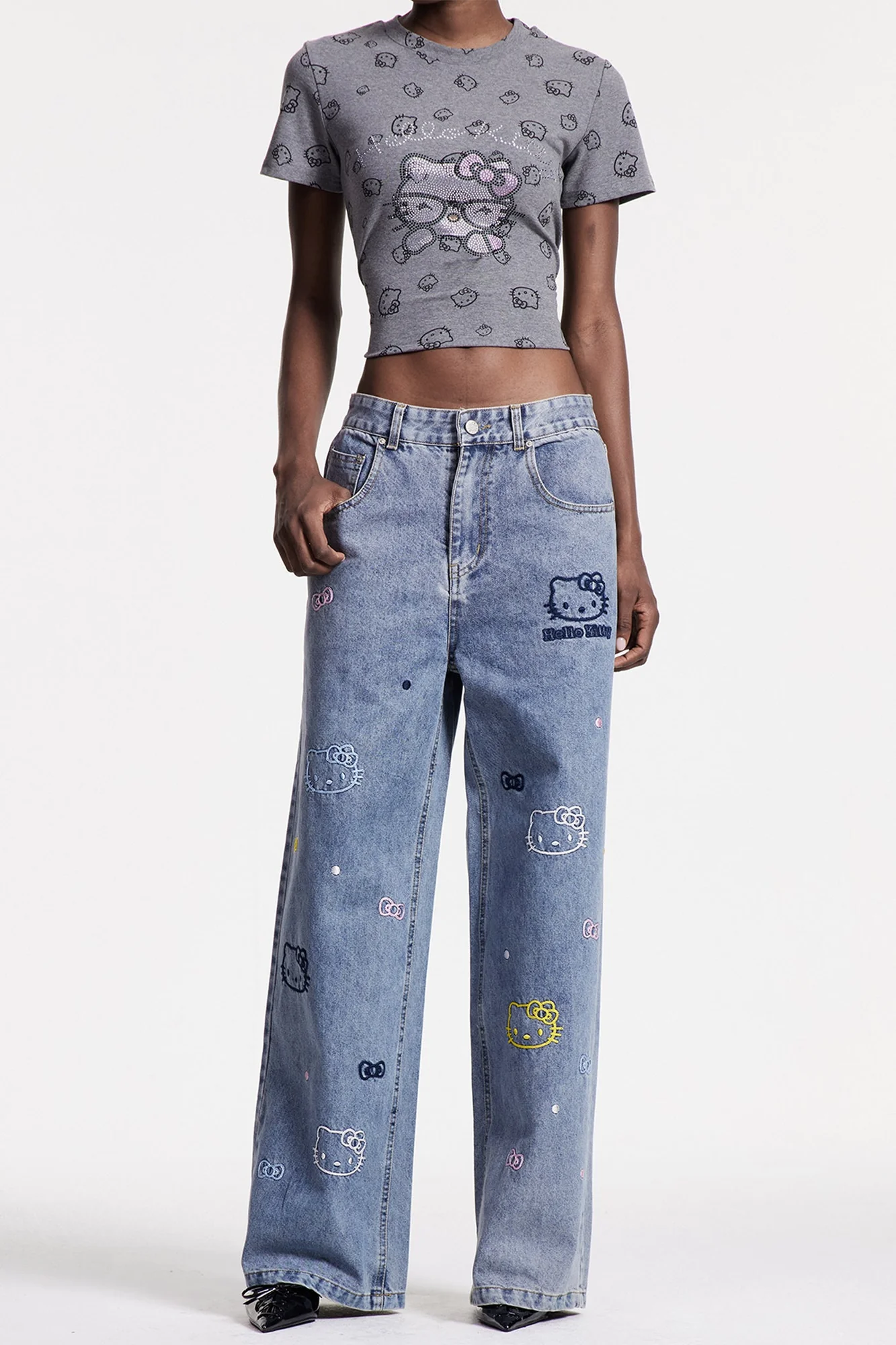 Blue Cholpon Print Denim Jeans