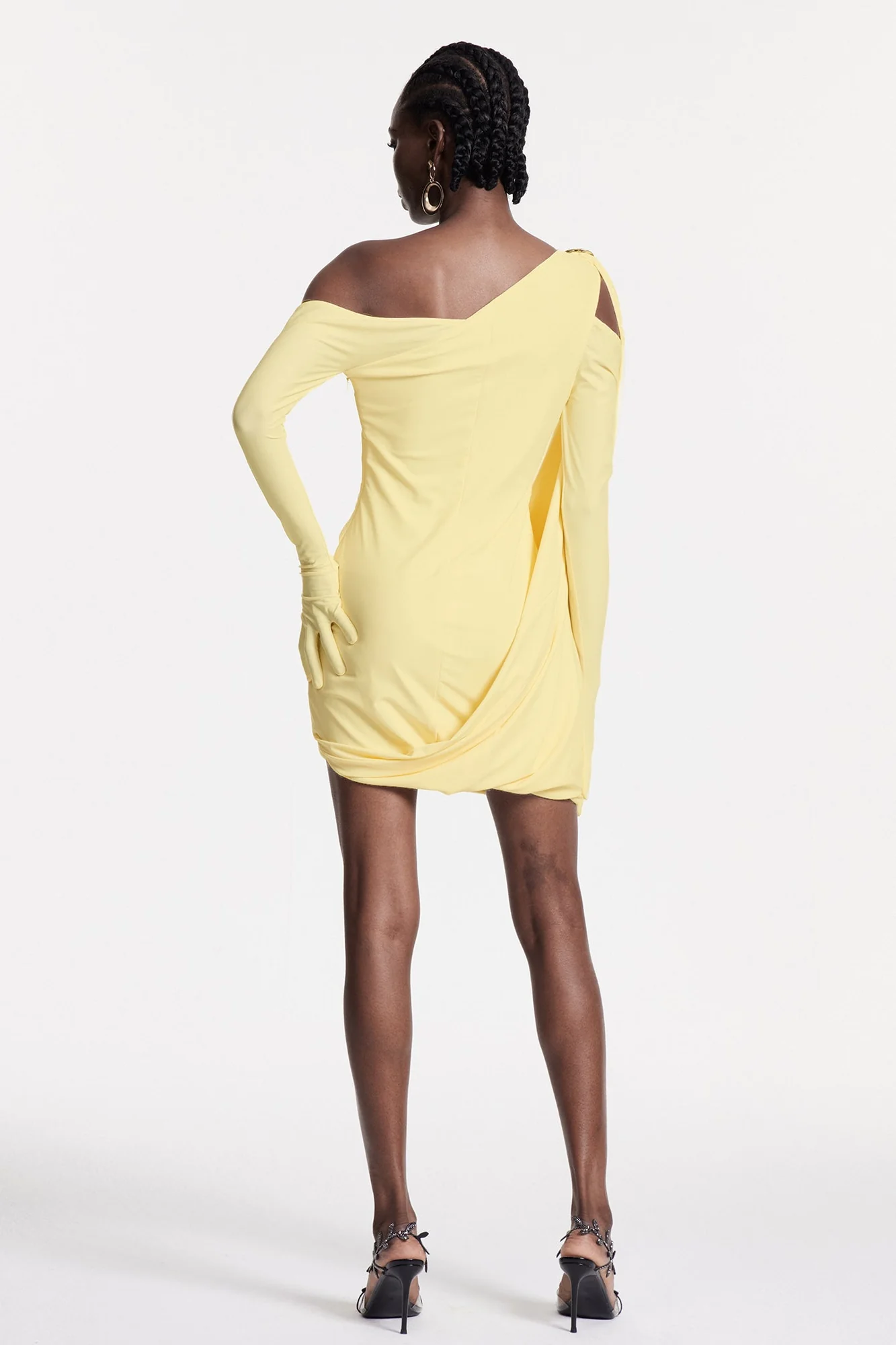 Yellow Asymmetric Shawl Mini Dress