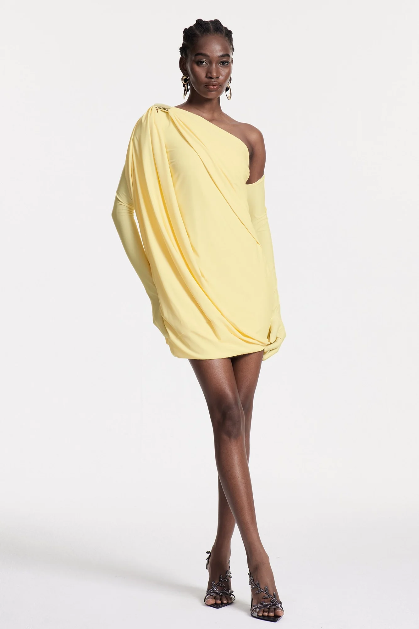 Yellow Asymmetric Shawl Mini Dress