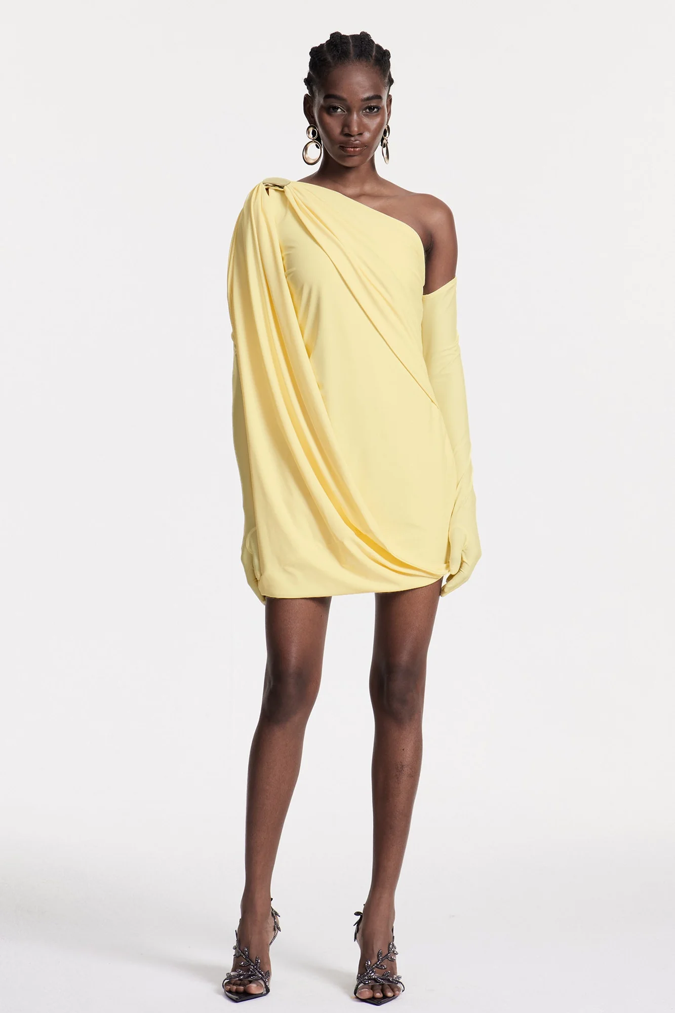 Yellow Asymmetric Shawl Mini Dress