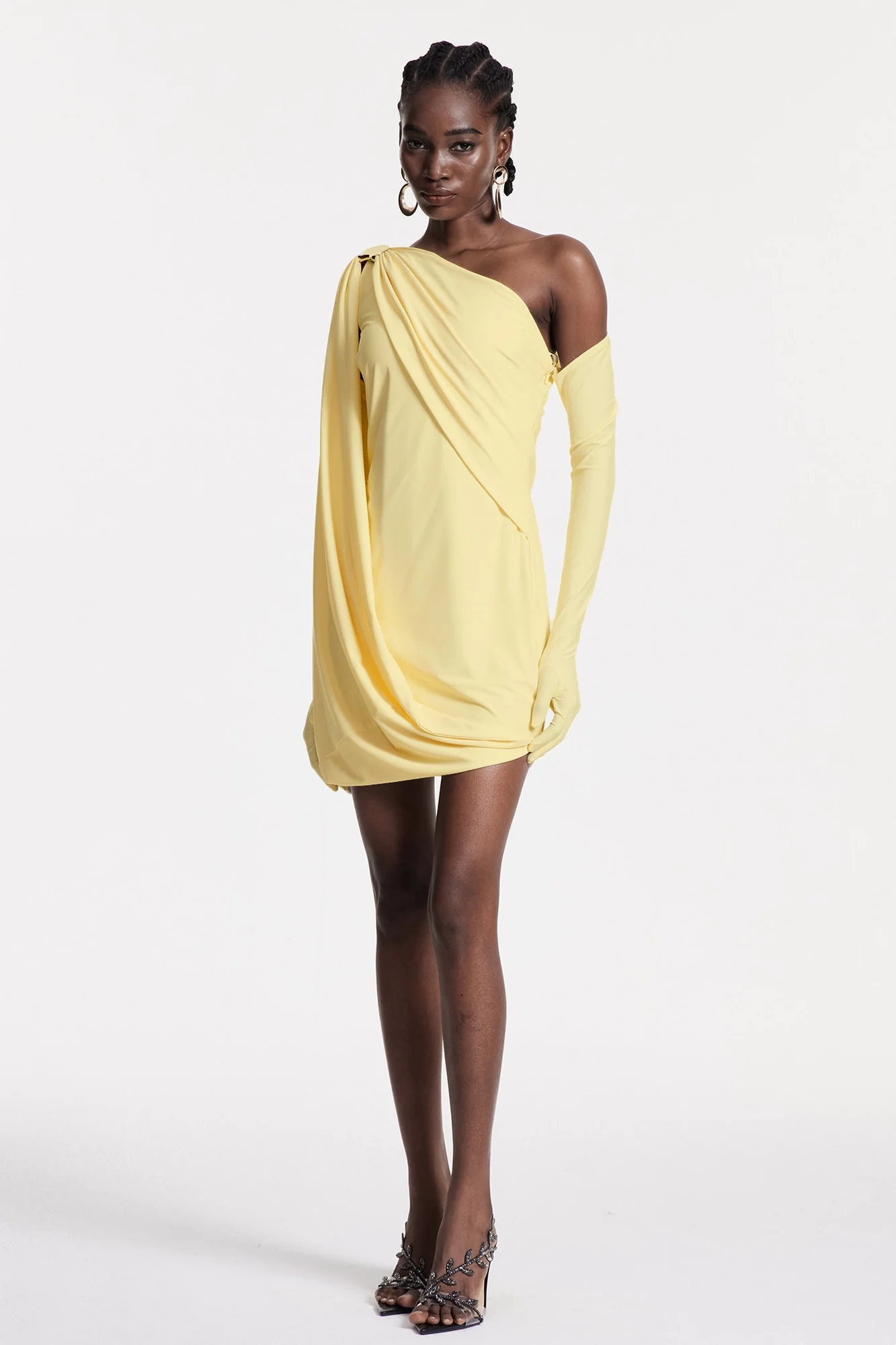 Yellow Asymmetric Shawl Mini Dress