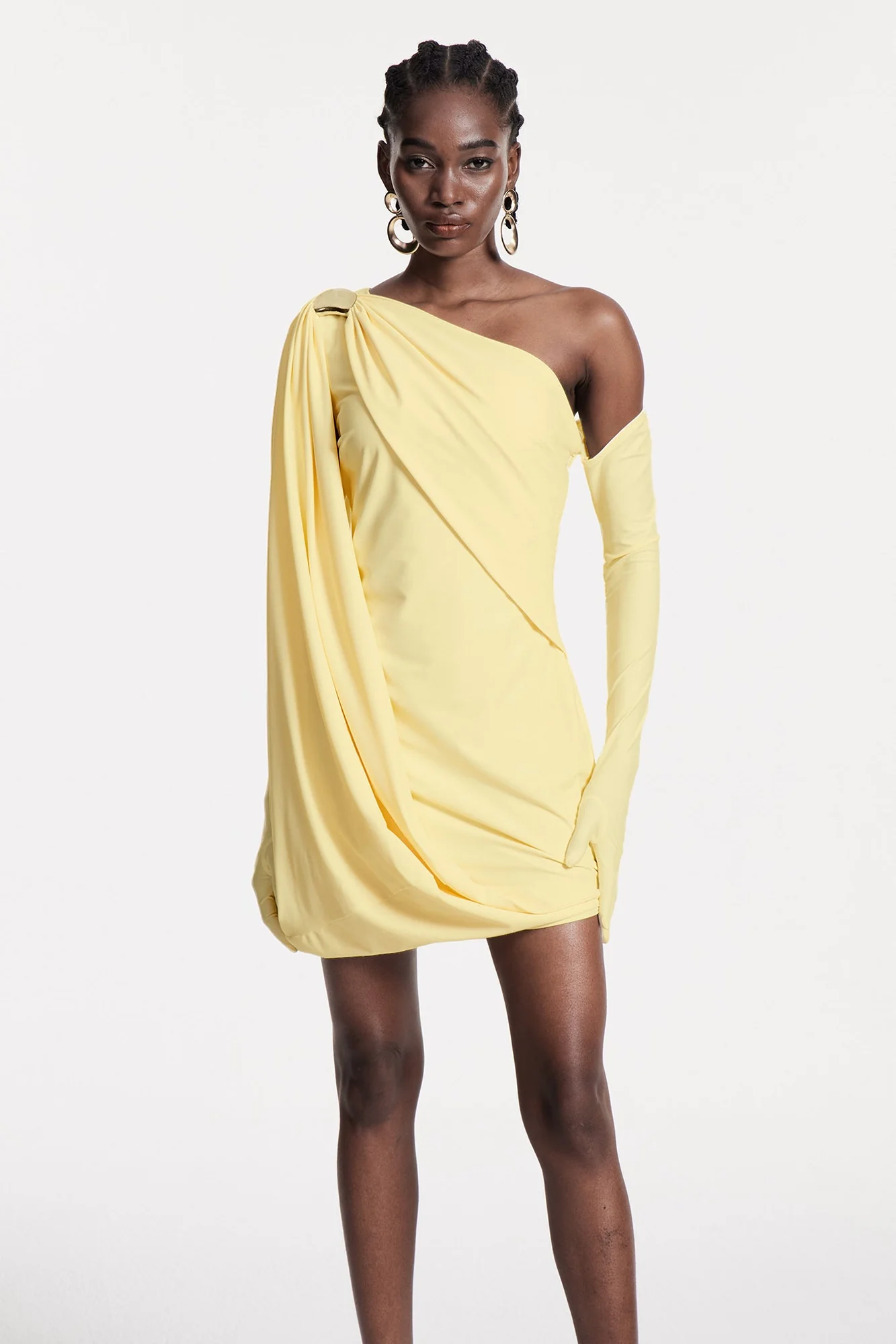Yellow Asymmetric Shawl Mini Dress