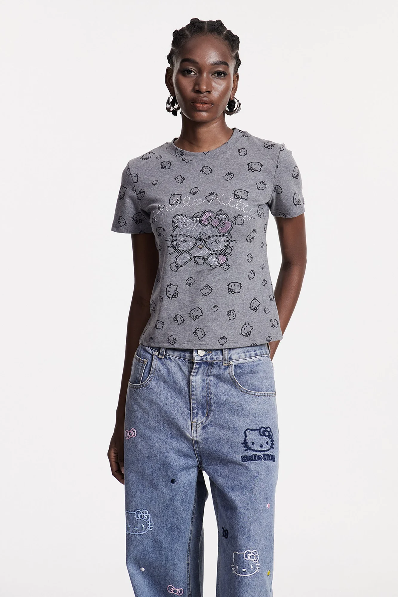 Grey Printed T-Shirt with Cholpon Motif