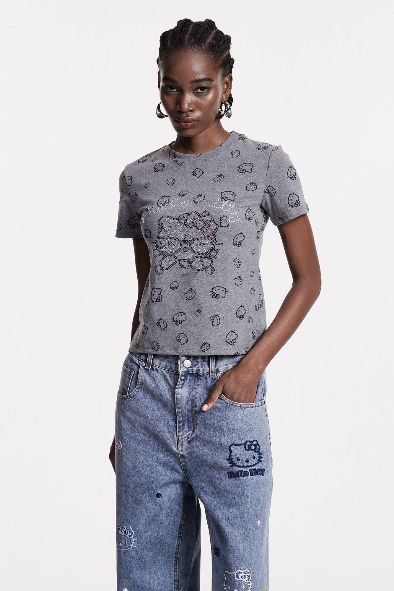 Grey Printed T-Shirt with Cholpon Motif