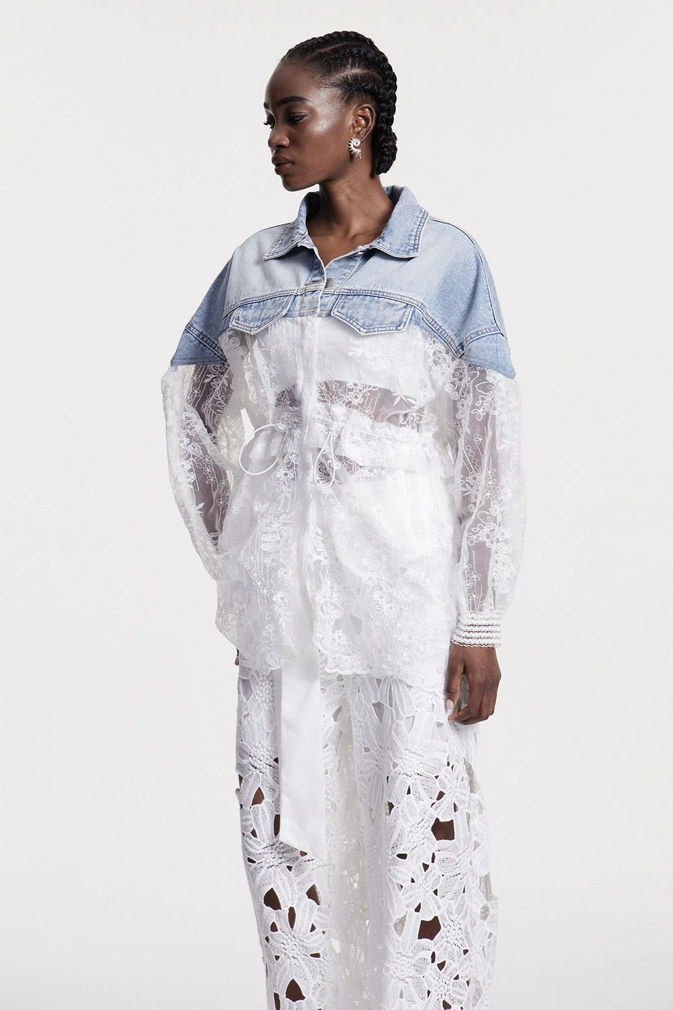 Lace Embroidered Denim Jacket - Stylish Blue Outerwear