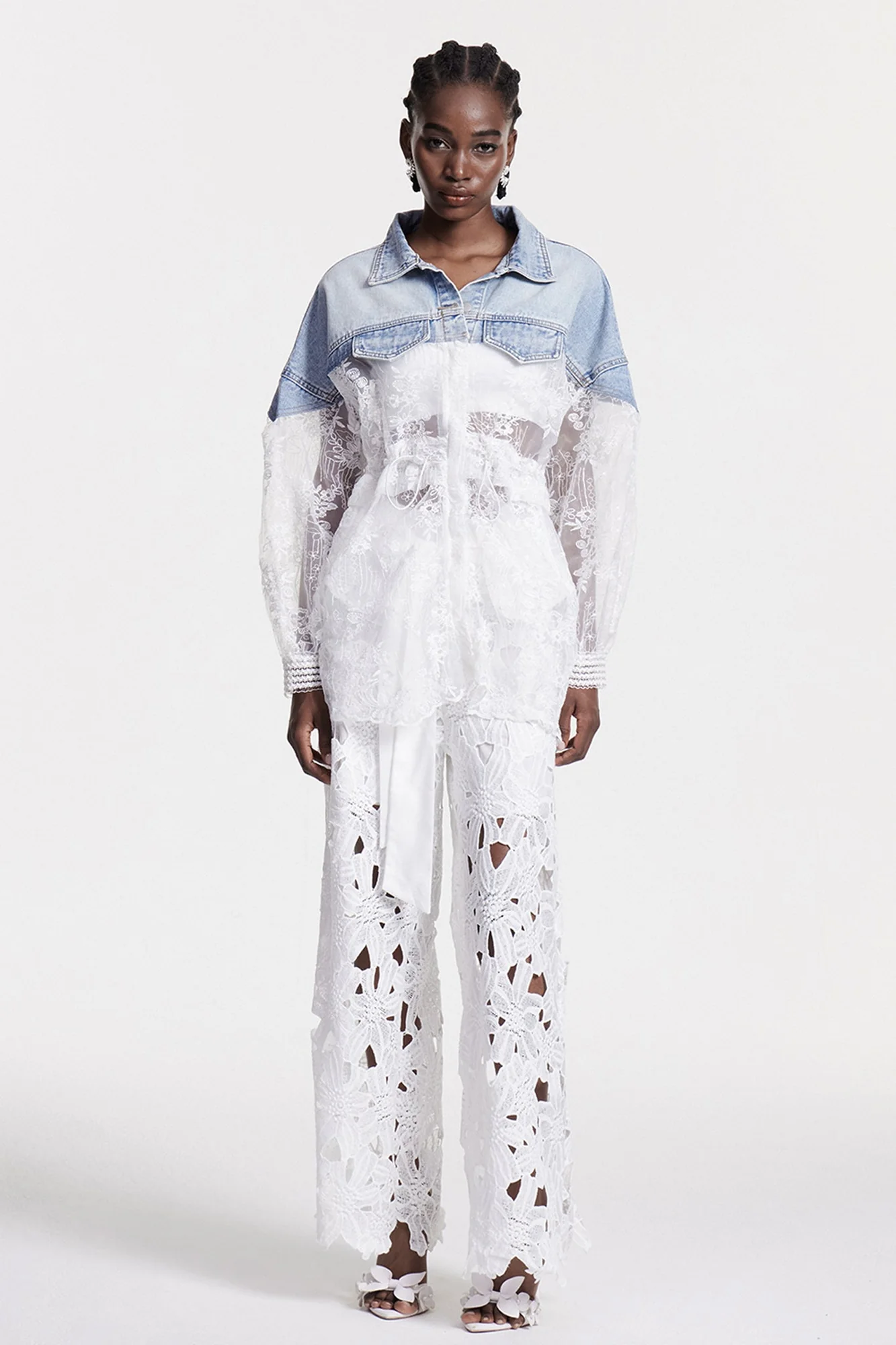 Lace Embroidered Denim Jacket - Stylish Blue Outerwear