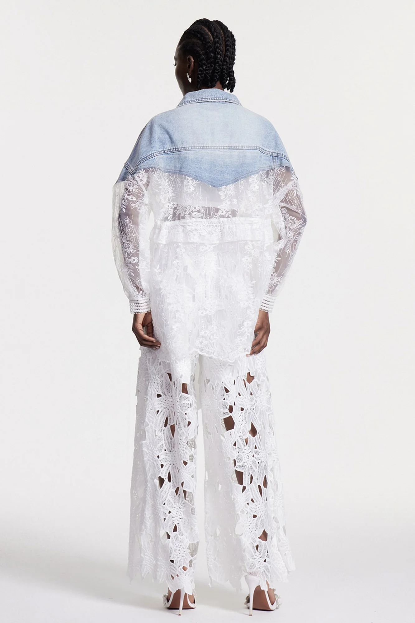 Lace Embroidered Denim Jacket - Stylish Blue Outerwear