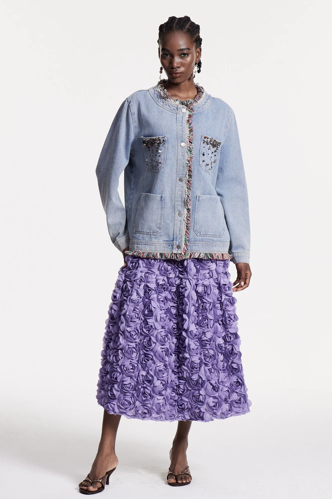 Denim Fringe Adorned Jacket Blue Boho Style