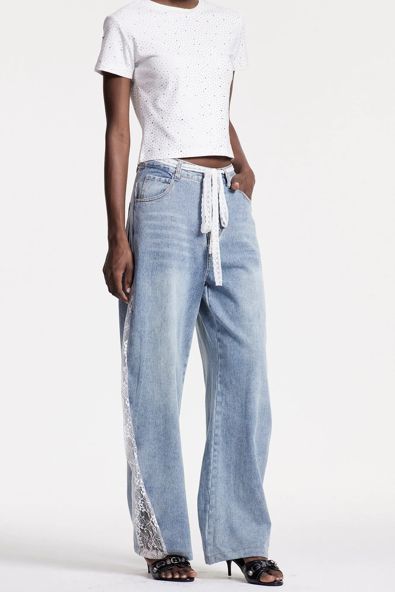 Deconstruct Wide Leg Denim Jeans