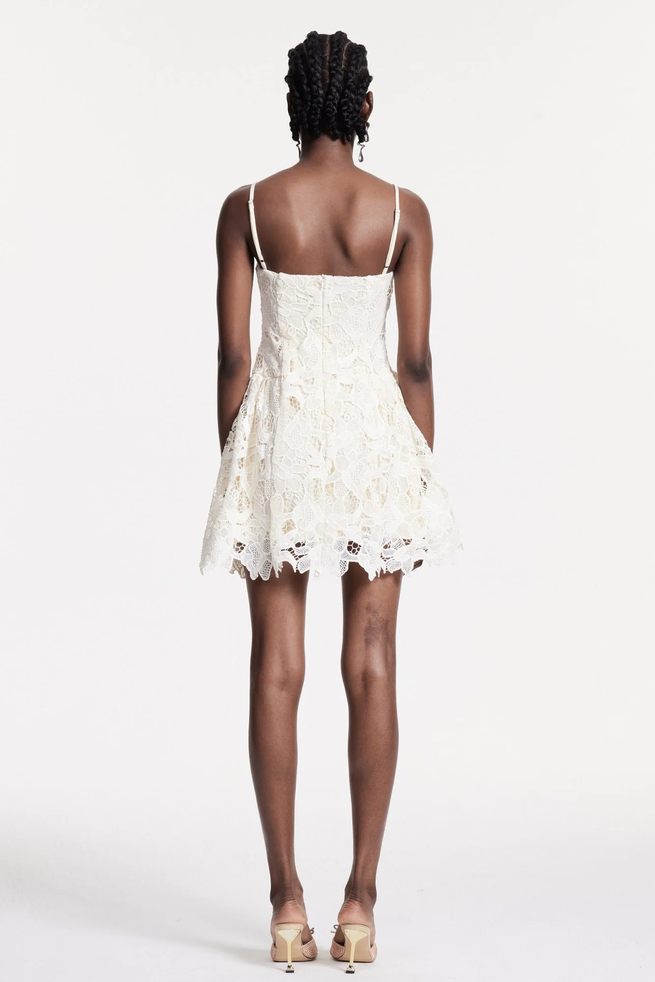 Natural Lace Spaghetti Mini Dress - Elegant & Timeless Look