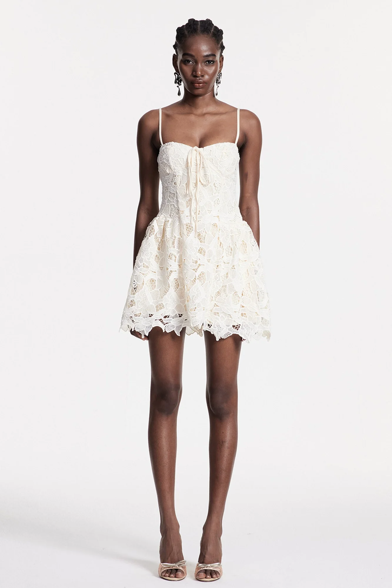 Natural Lace Spaghetti Mini Dress - Elegant & Timeless Look