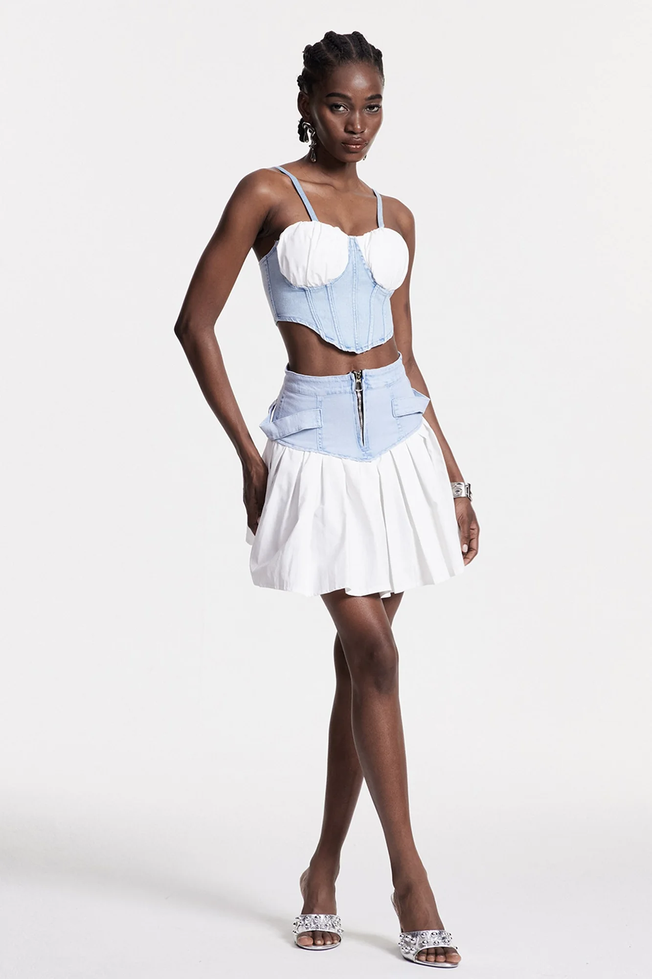 Ruffle Demin Skirt Set - Feminine Corset Detailing