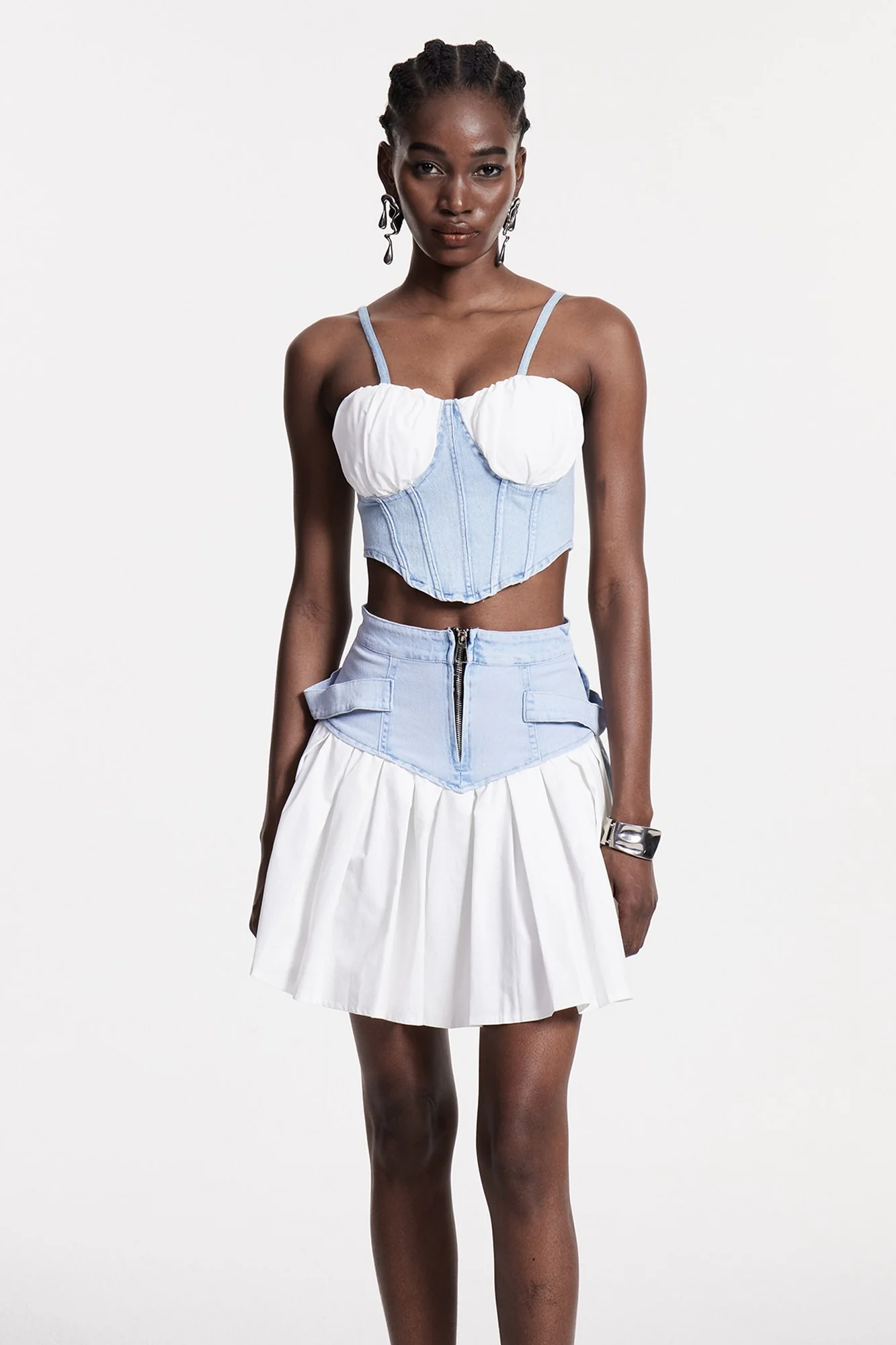 Ruffle Demin Skirt Set - Feminine Corset Detailing