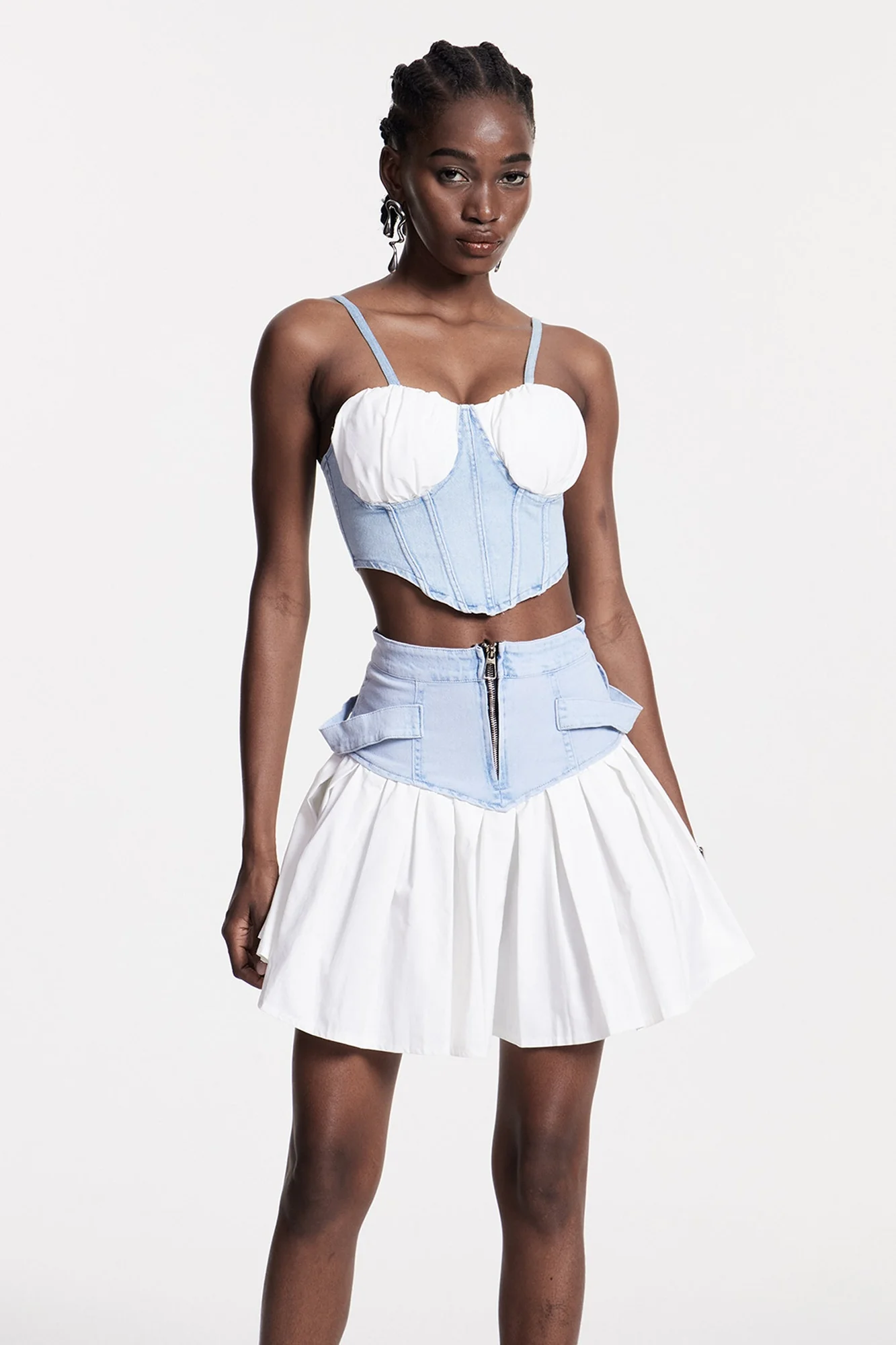Ruffle Demin Skirt Set - Feminine Corset Detailing