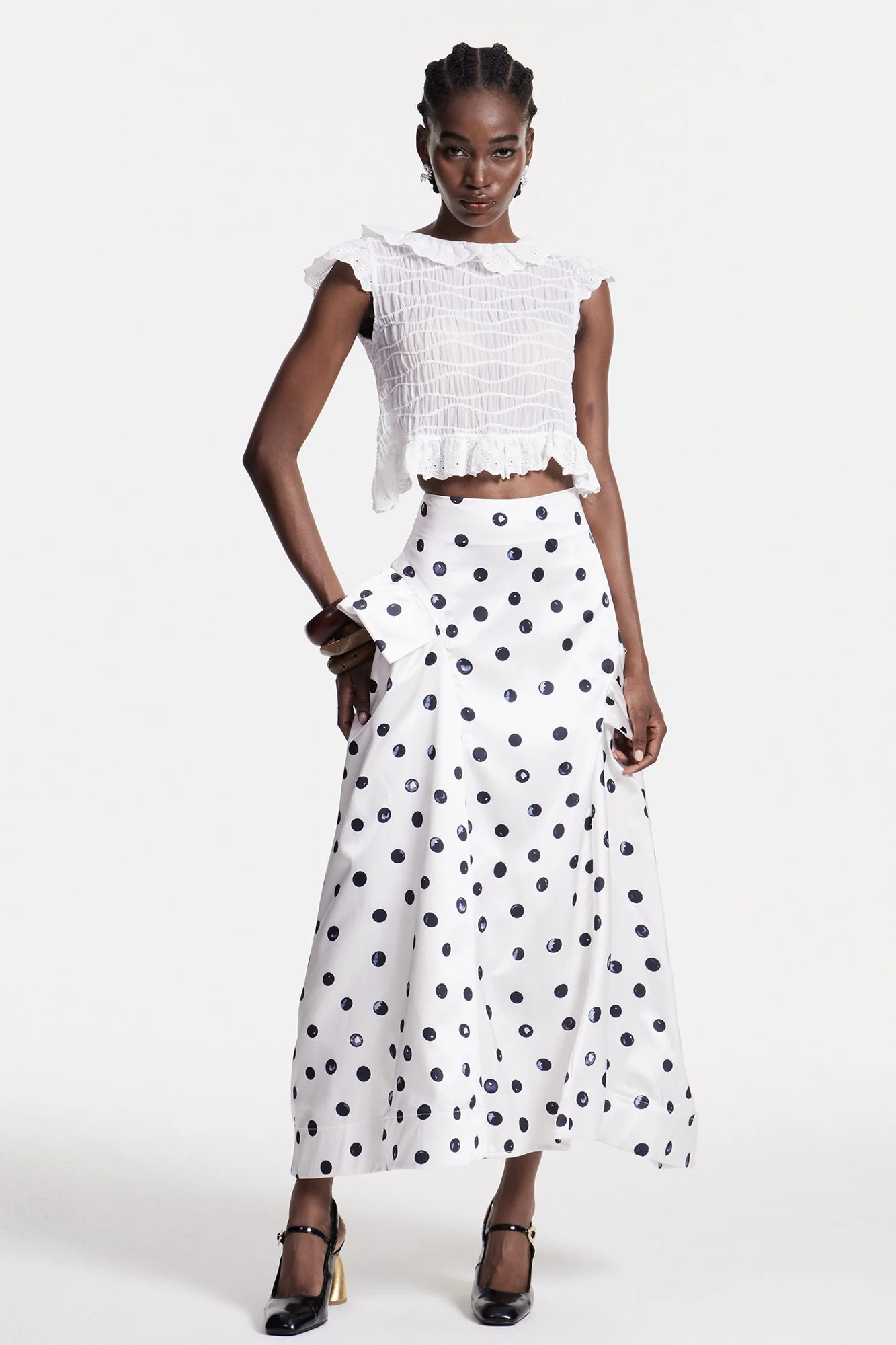 Delicate White Dotted Maxi Skirt