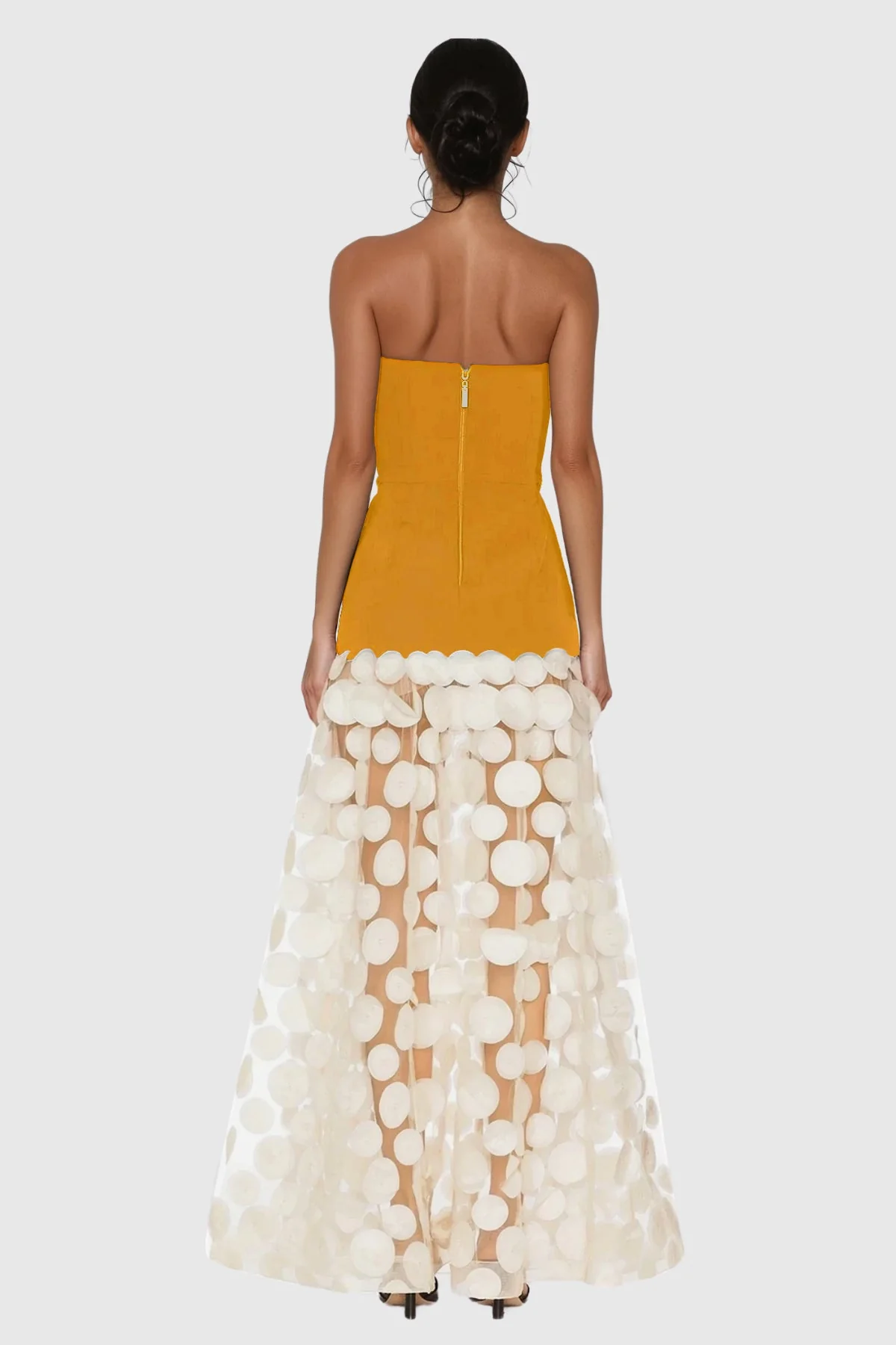 Yellow Strapless Maxi Dress for Women - Elegant Dot Pattern