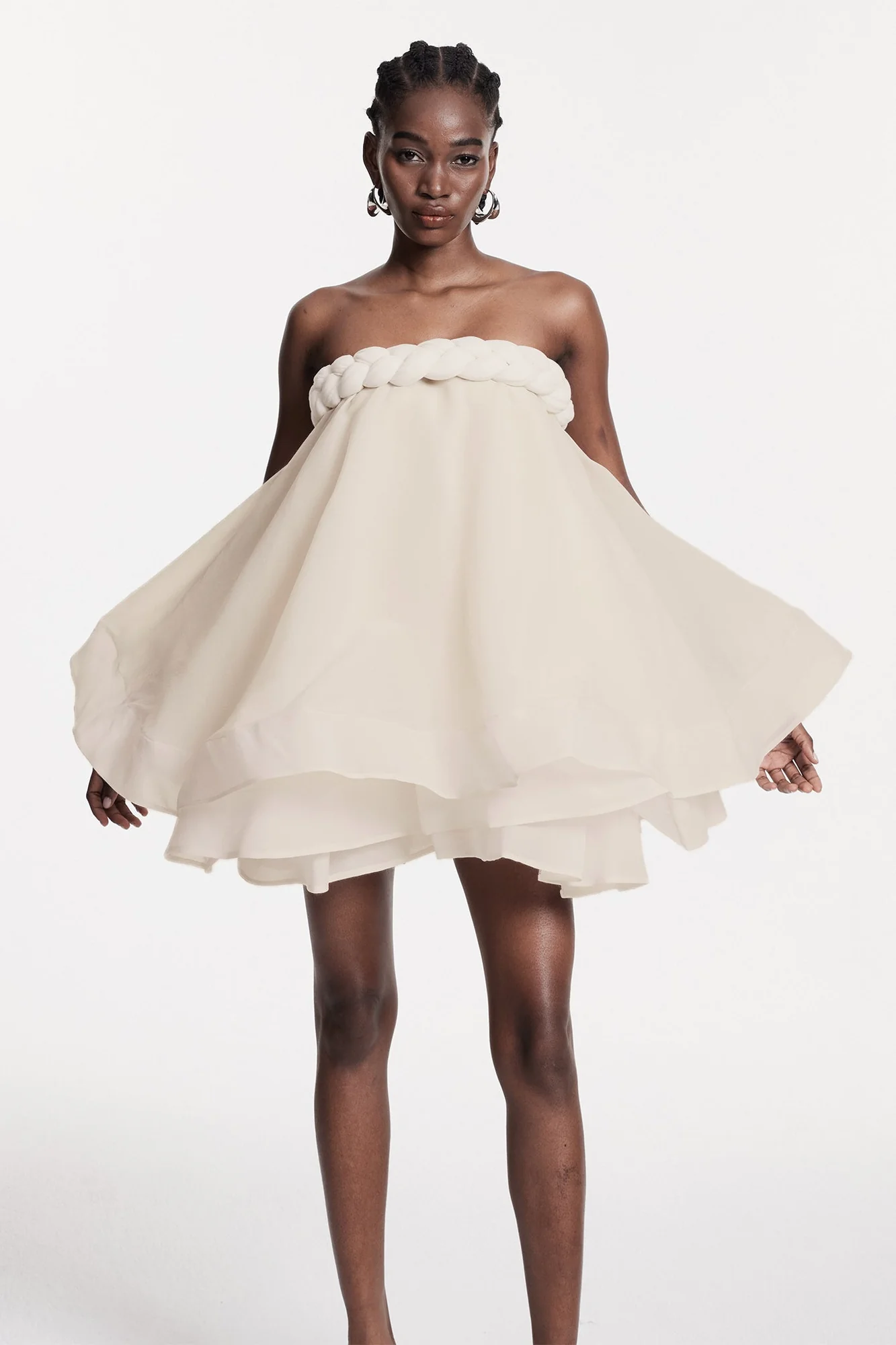 White Ruffle Puffy Mini Dress - Elegant & Versatile