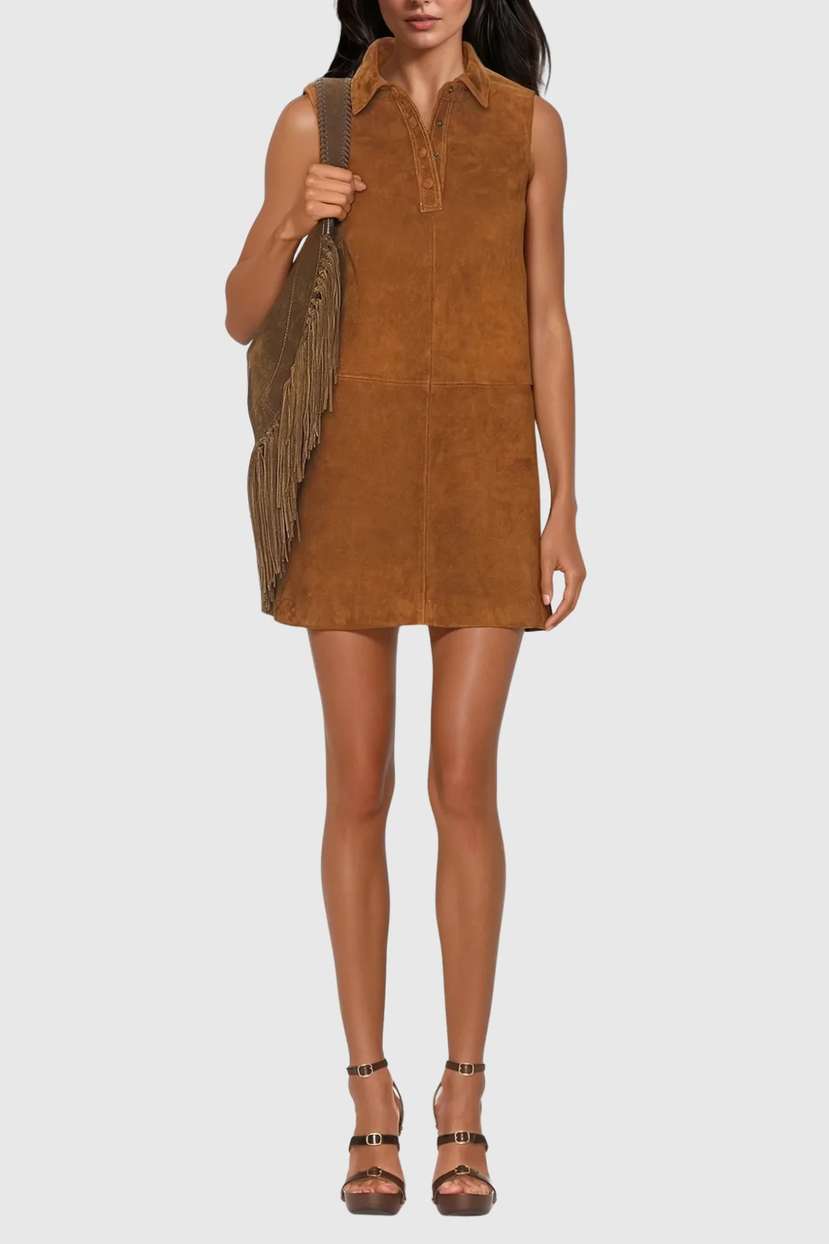 Brown Suede Sleeveless Mini Dress