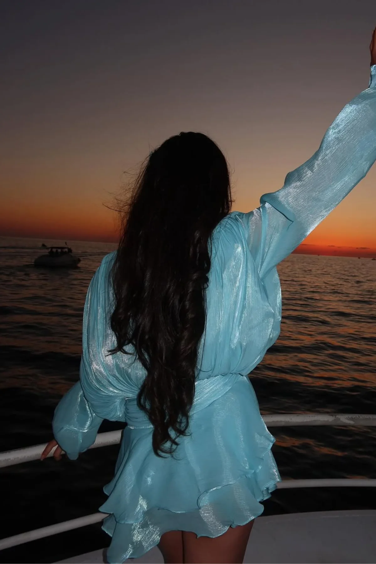 Baby Blue Balloon Sleeve Ruch Ruffle Mini Dress - Elegant Style