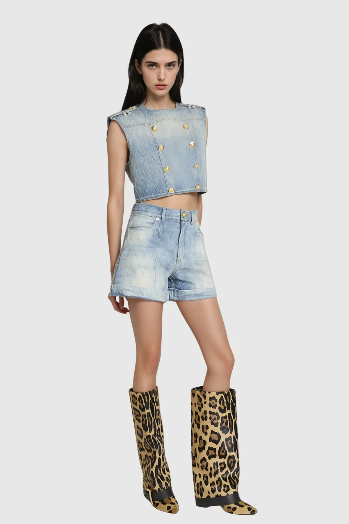 Chic Denim Sleeveless Top in Blue for Women