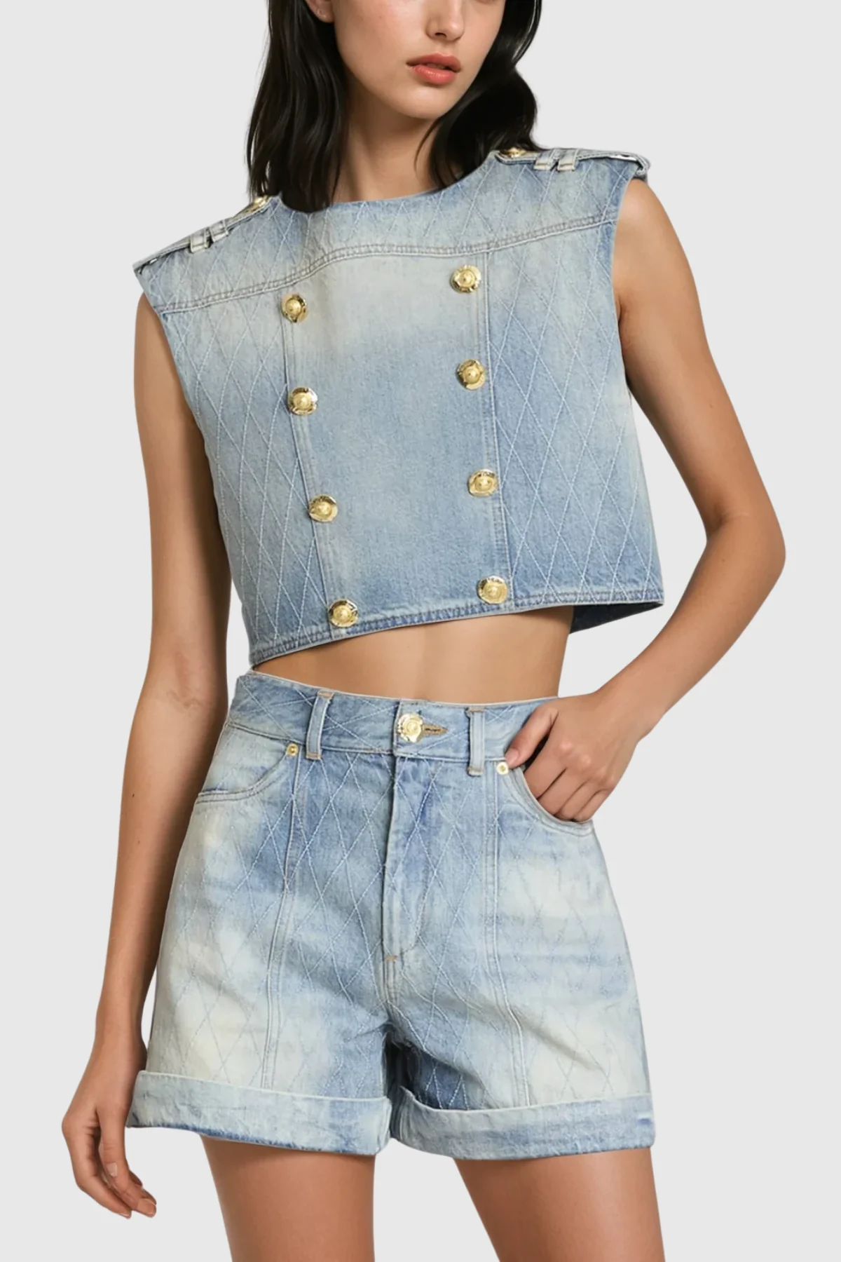 Chic Denim Sleeveless Top in Blue for Women