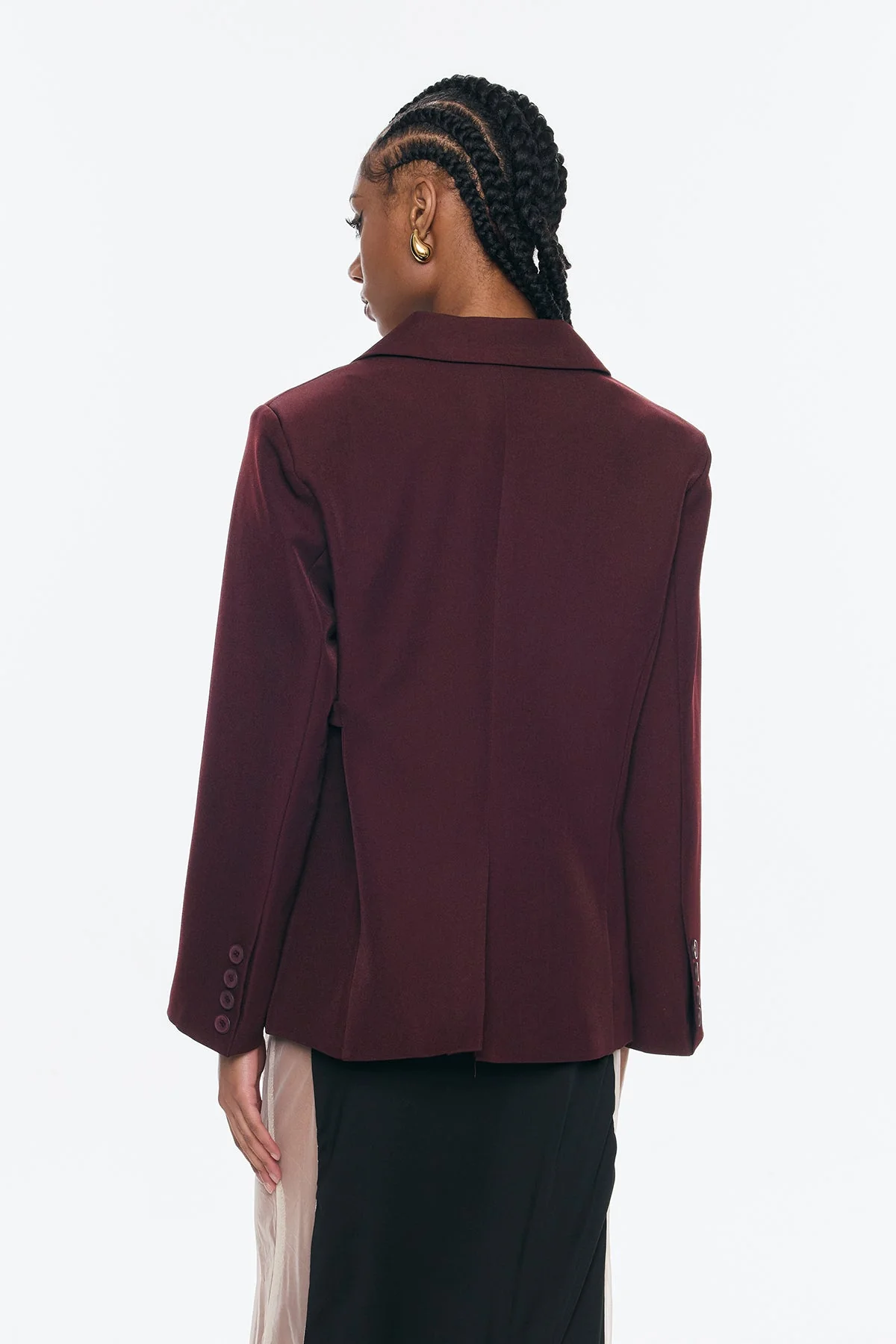 Red Asymmetric Buckle Blazer for Women