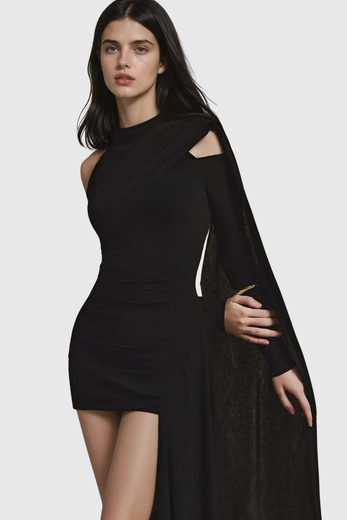 Chic Black Asymmetric Cutout Mini Dress