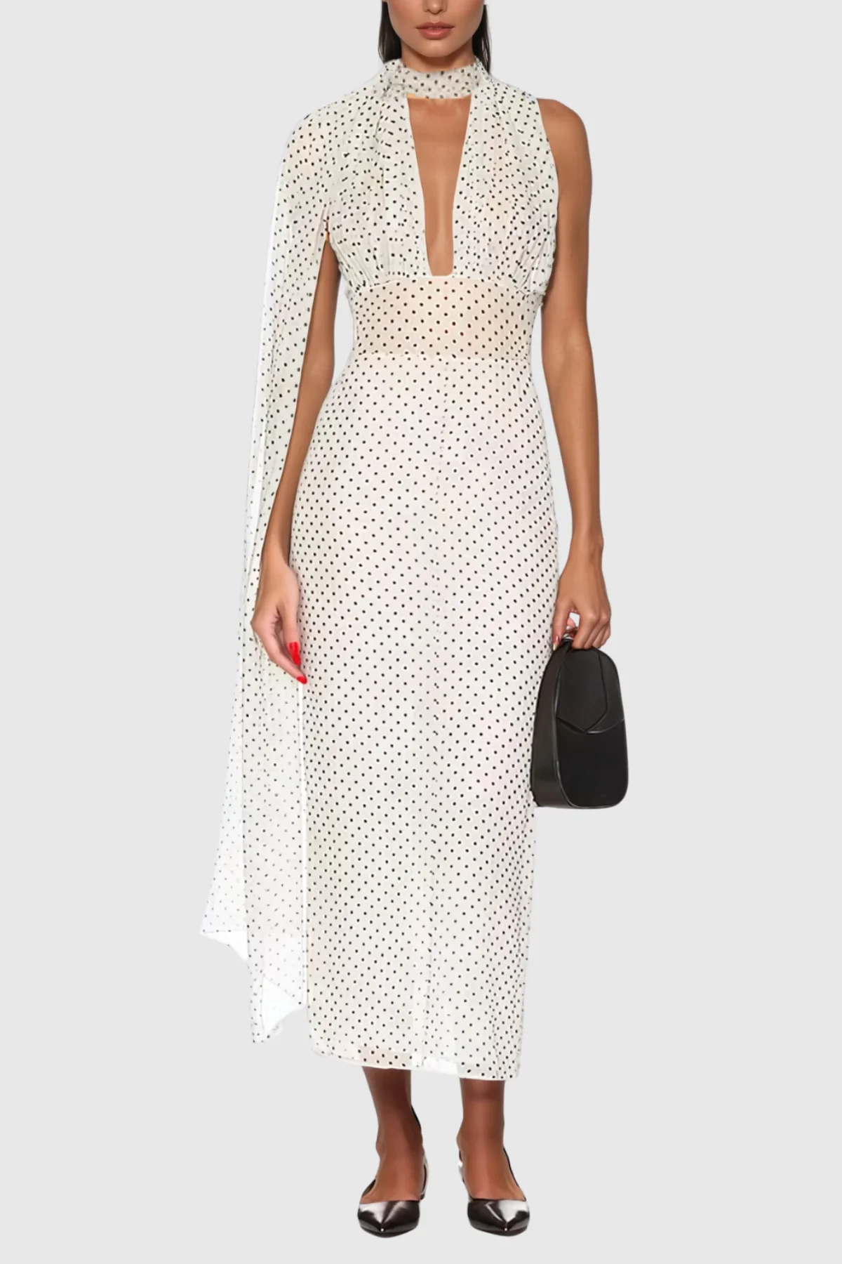 White Dot Scarf Maxi Dress Elegant Style Lightweight