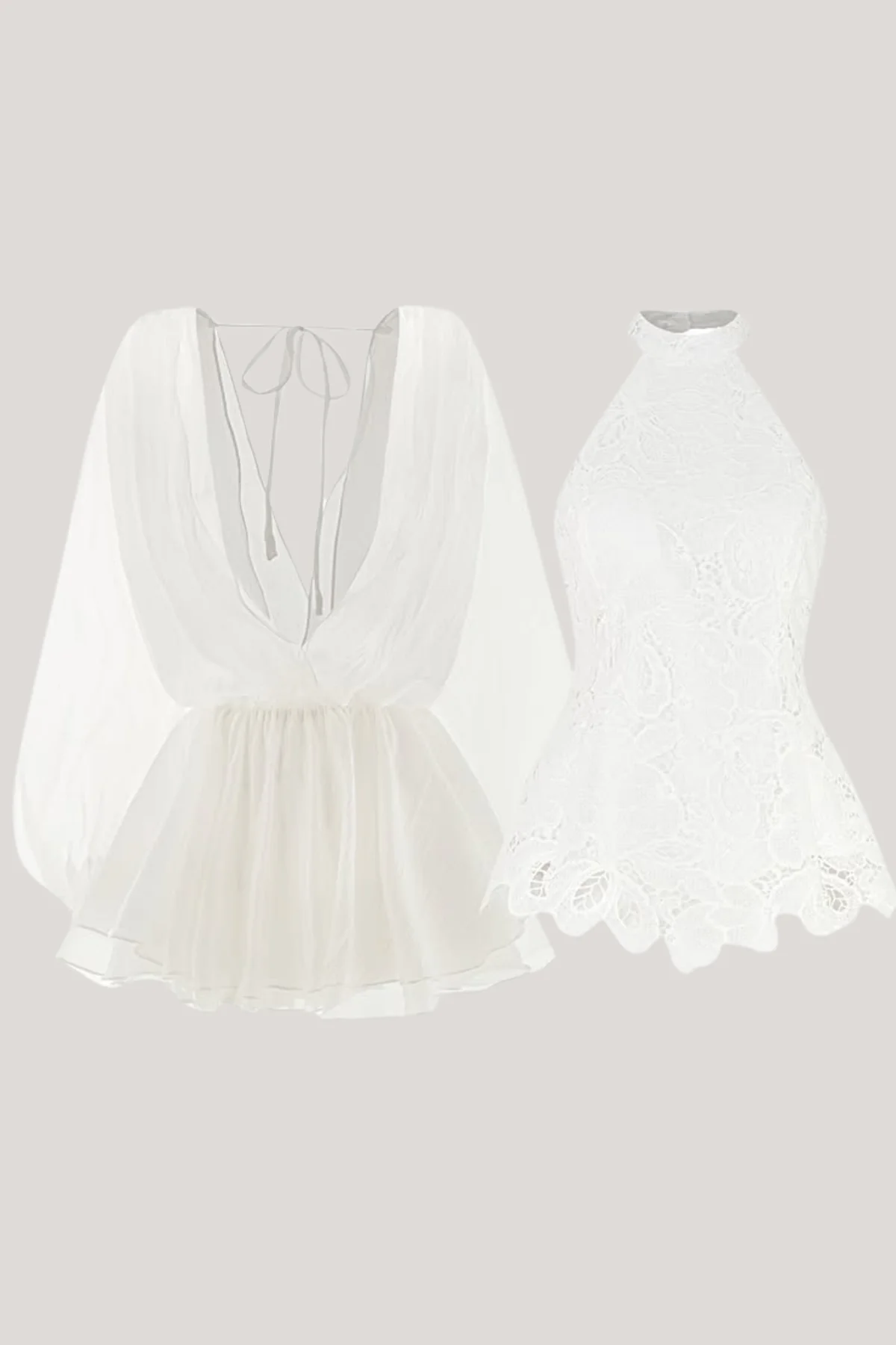 White Embroidered Cowl Neck Mini Dress