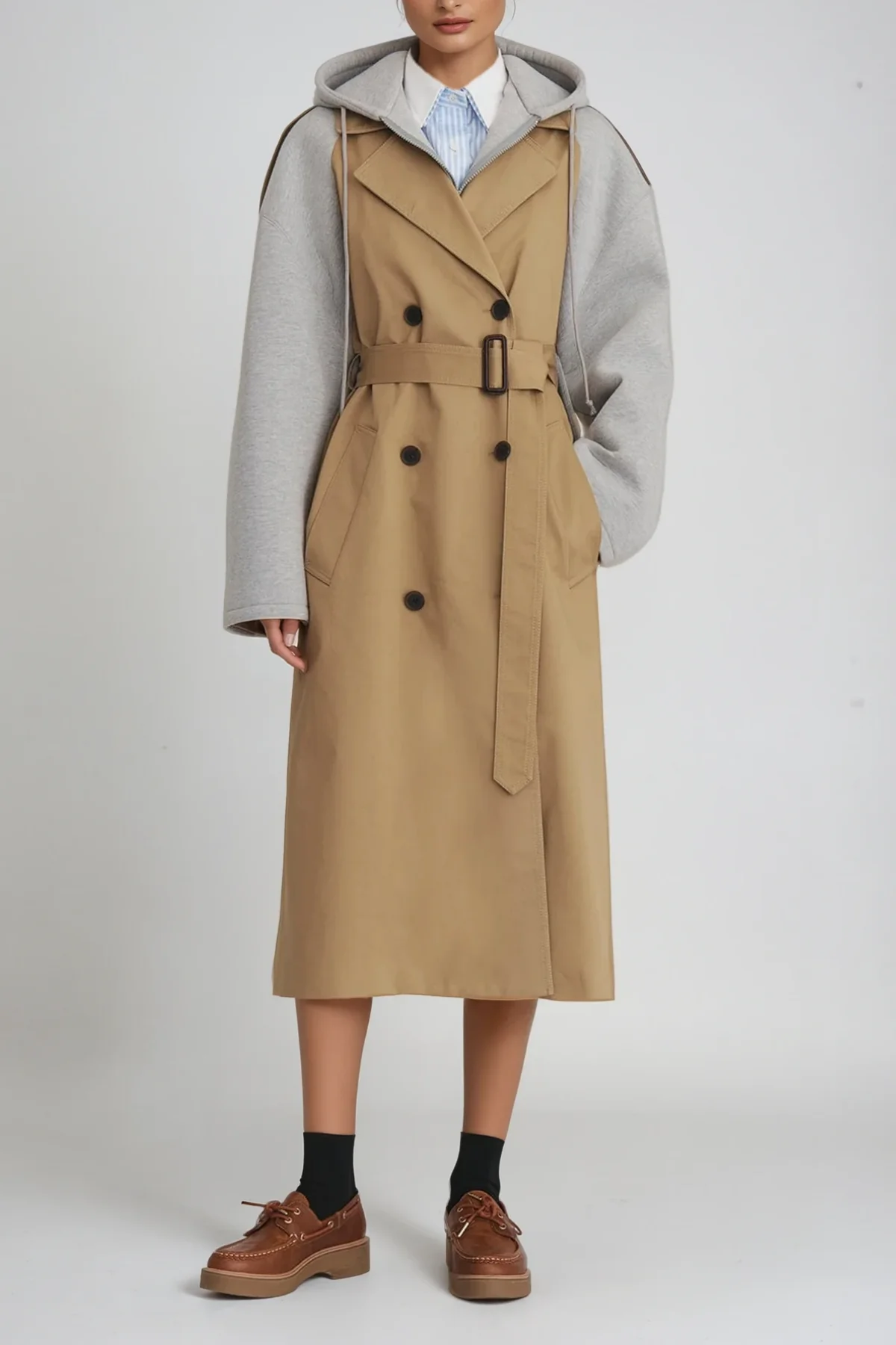 Khaki Deconstructed Trench Coat Jacket