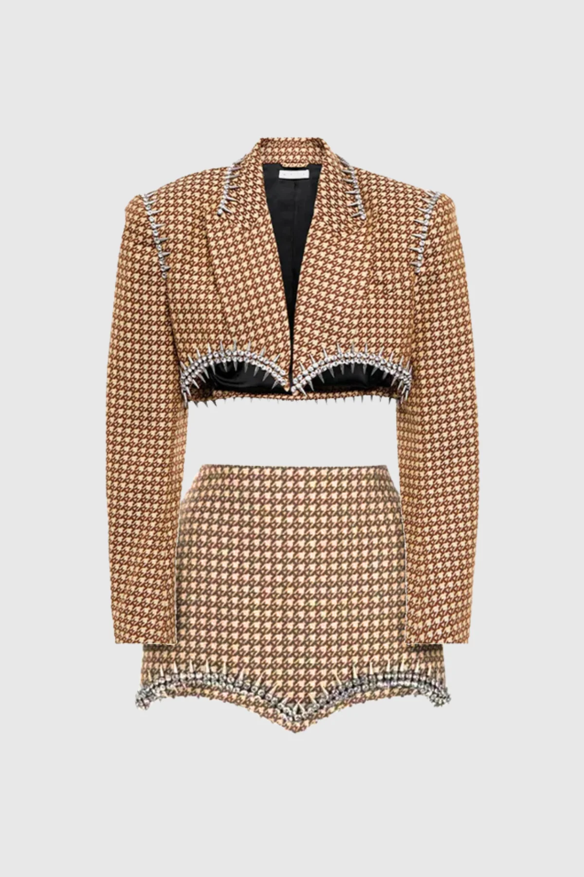 Glamorous Rhinestone Lapel Skirt in Brown