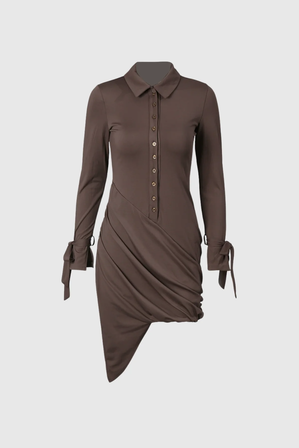 Brown Asymmetric Ruch Mini Dress