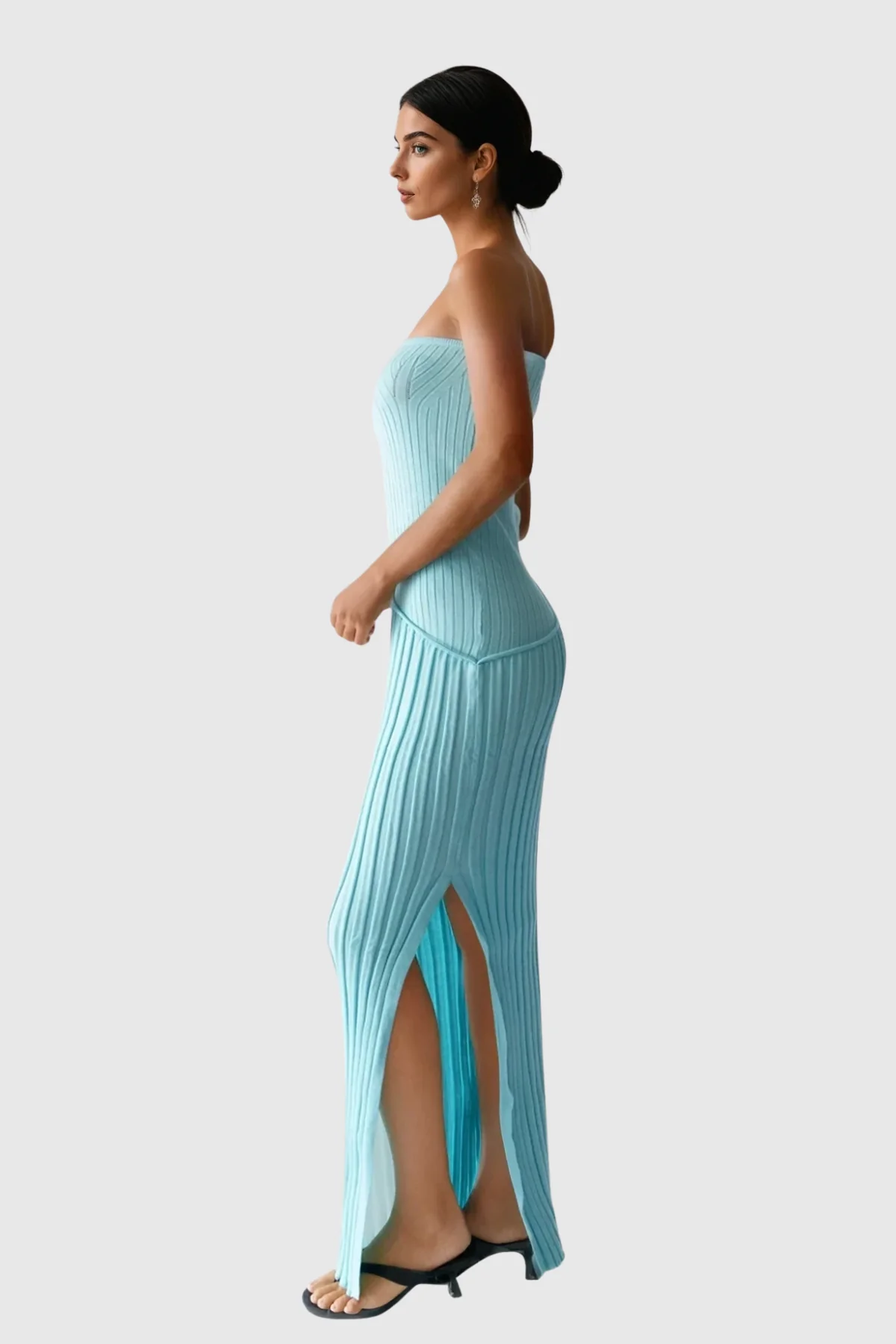 Chic Striped Knit Maxi Dress - Elegant Strapless Style