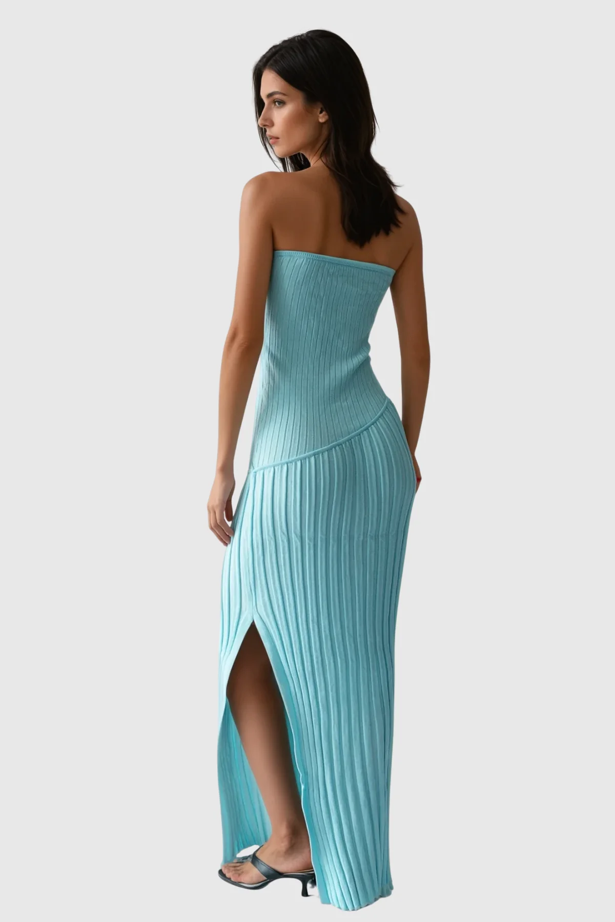 Chic Striped Knit Maxi Dress - Elegant Strapless Style