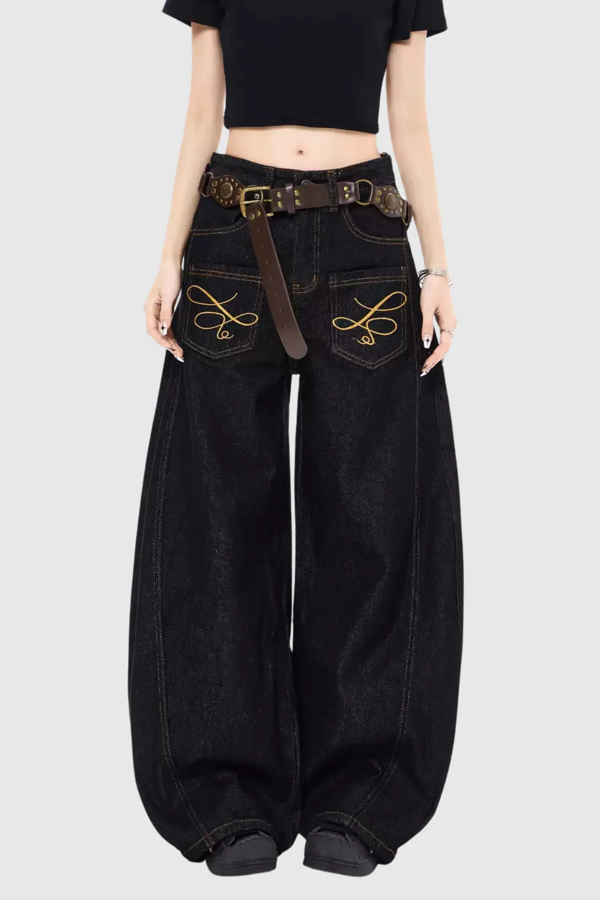 Baggy Printed Jeans Black Urban Edge Style