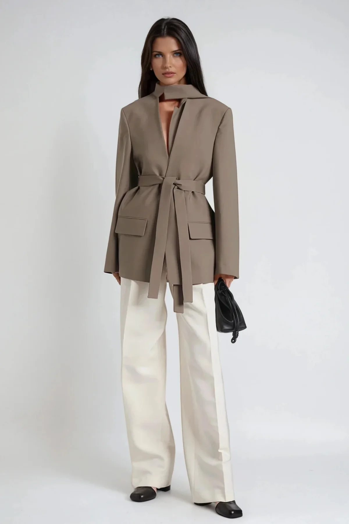 Chic Asymmetric Plunge Blazer in Khaki | Innovare Denim