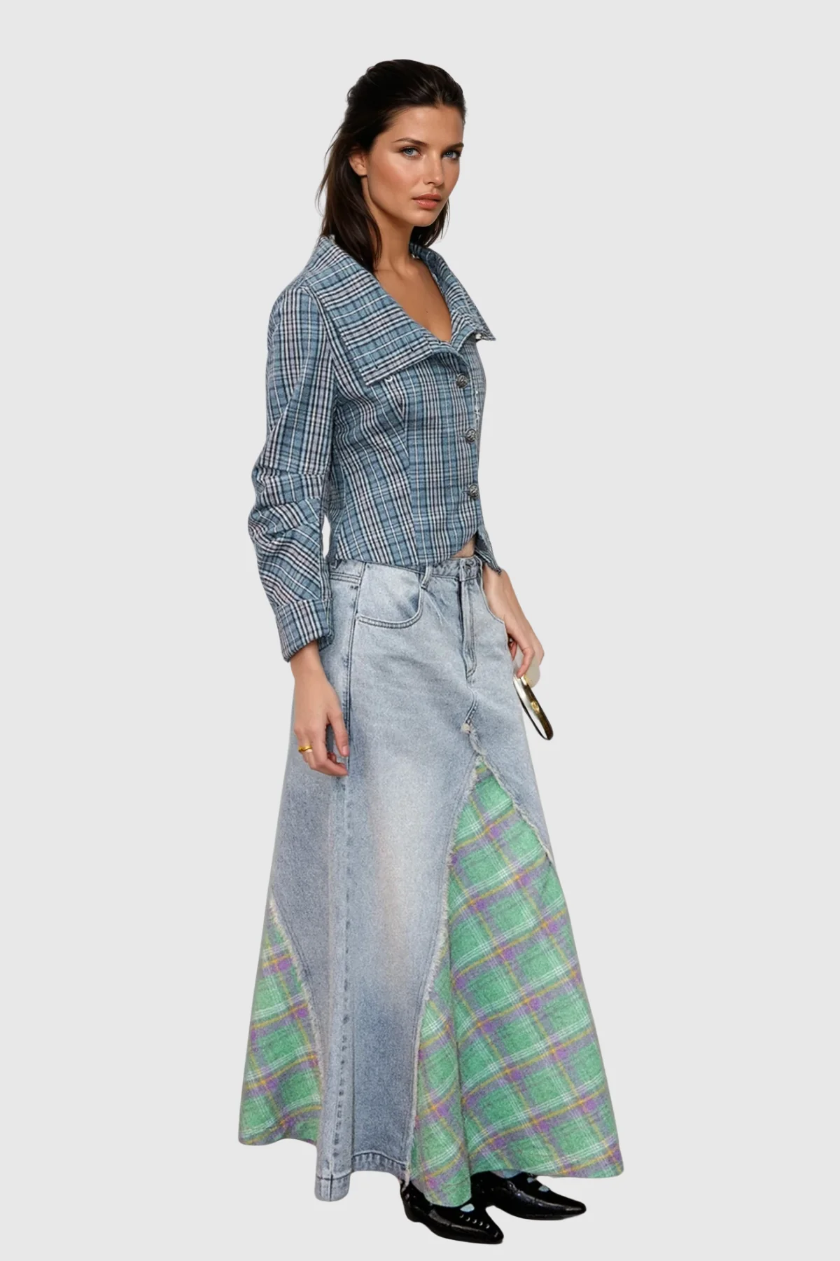 Grid Pattern Tailored Blazer in Blue Color