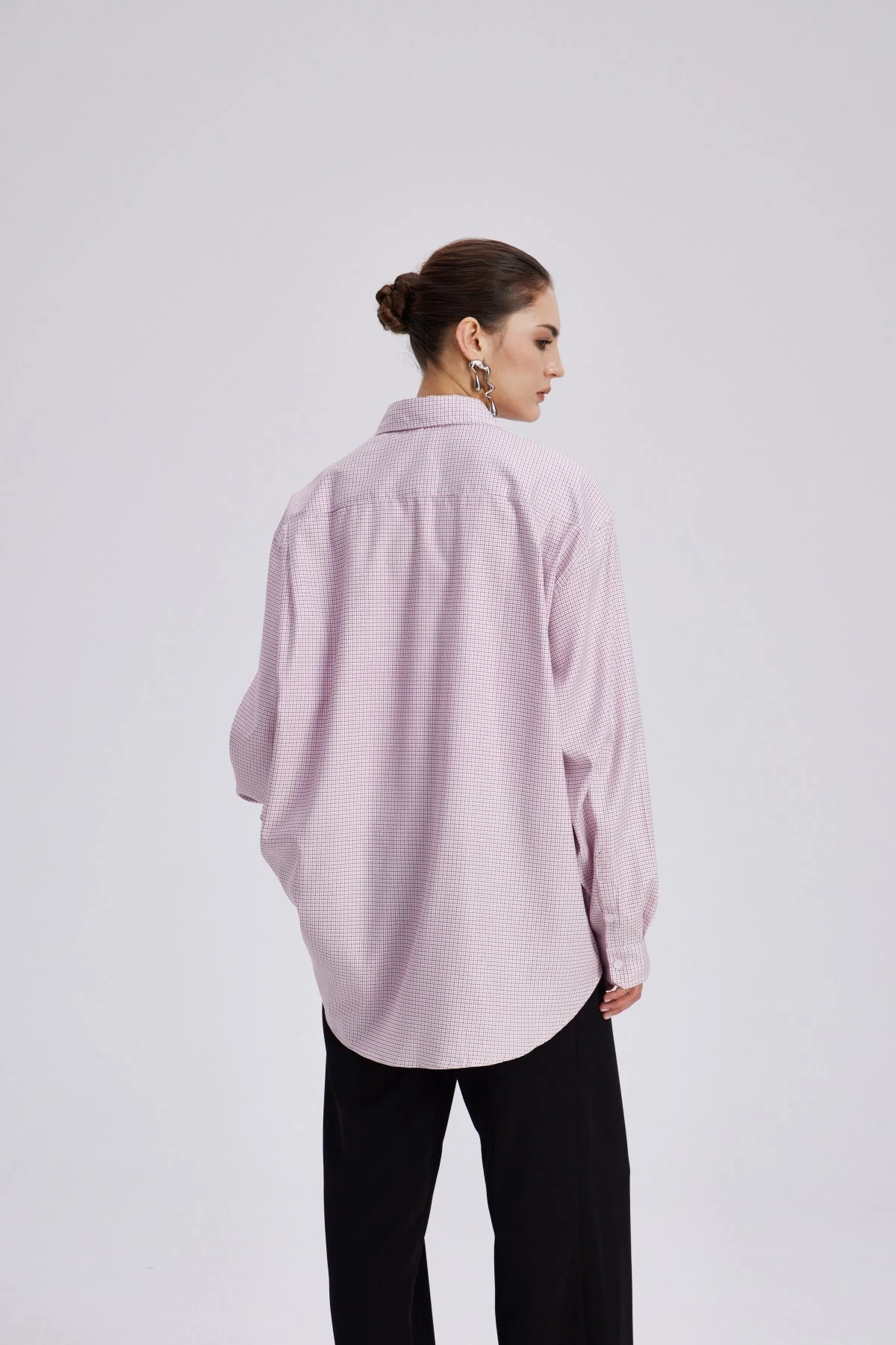 Pink Grid Pattern Ruched Shirt for Women