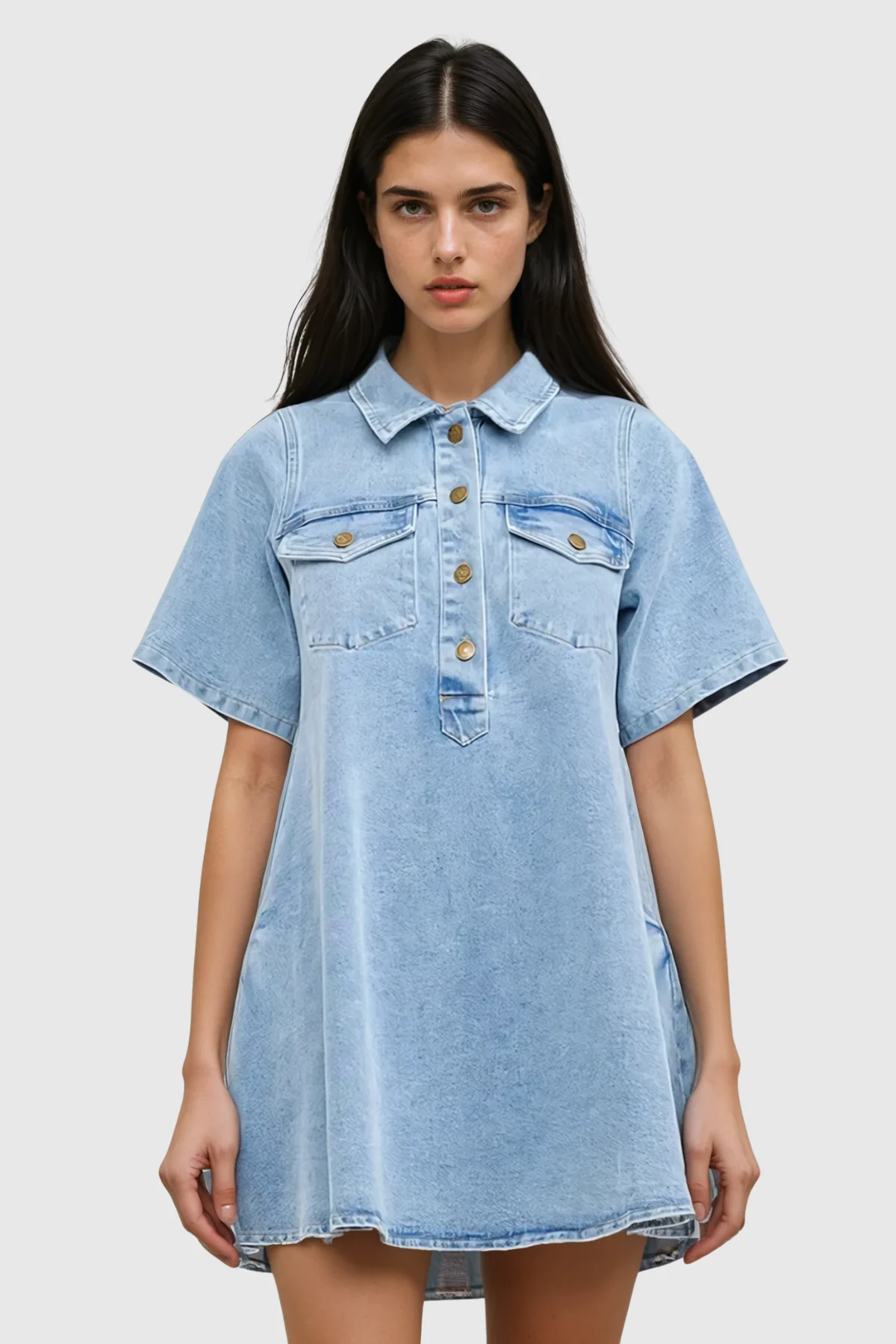 Blue Denim Mini Shirt Dress