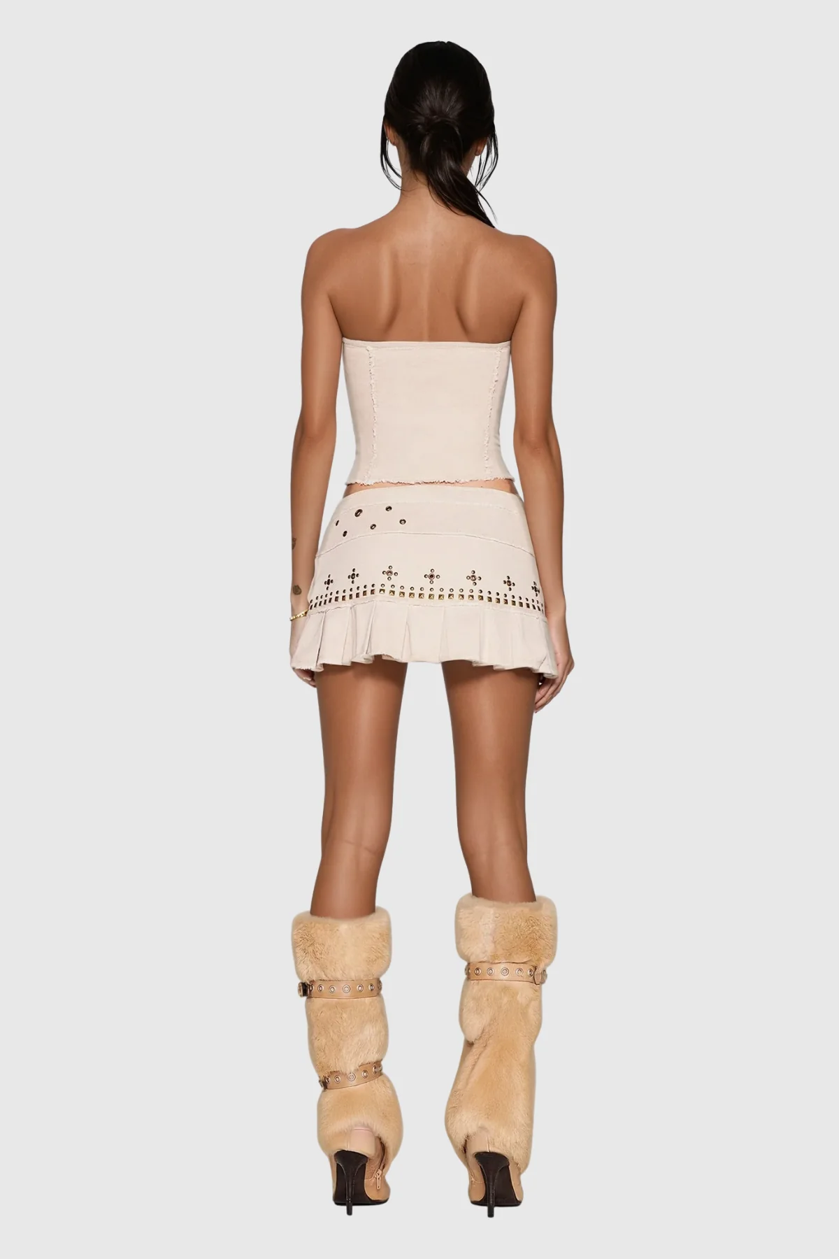 White Embellished Buckle Skirt Set