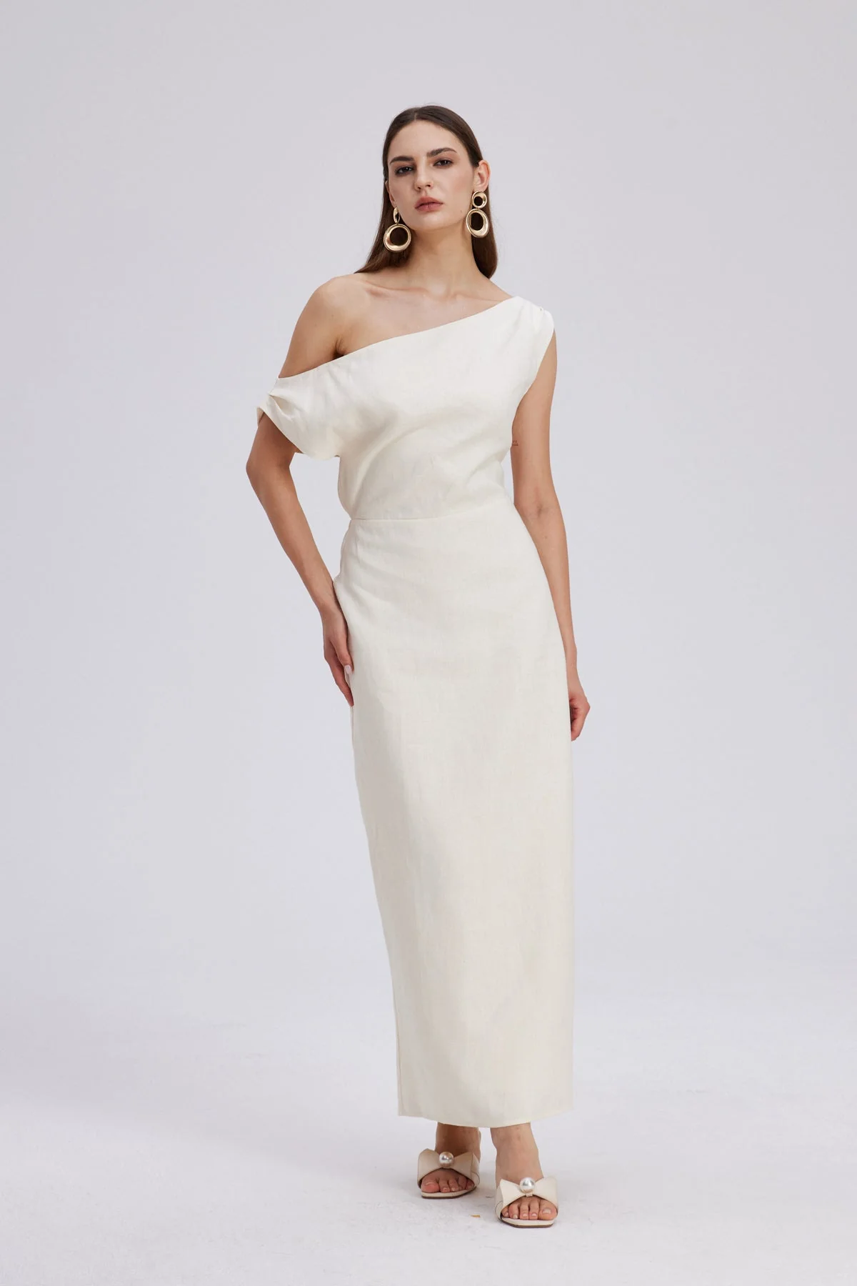 Apricot One Shoulder Ruch Maxi Dress