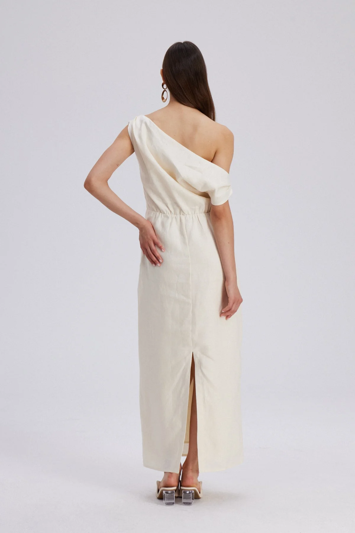 Apricot One Shoulder Ruch Maxi Dress