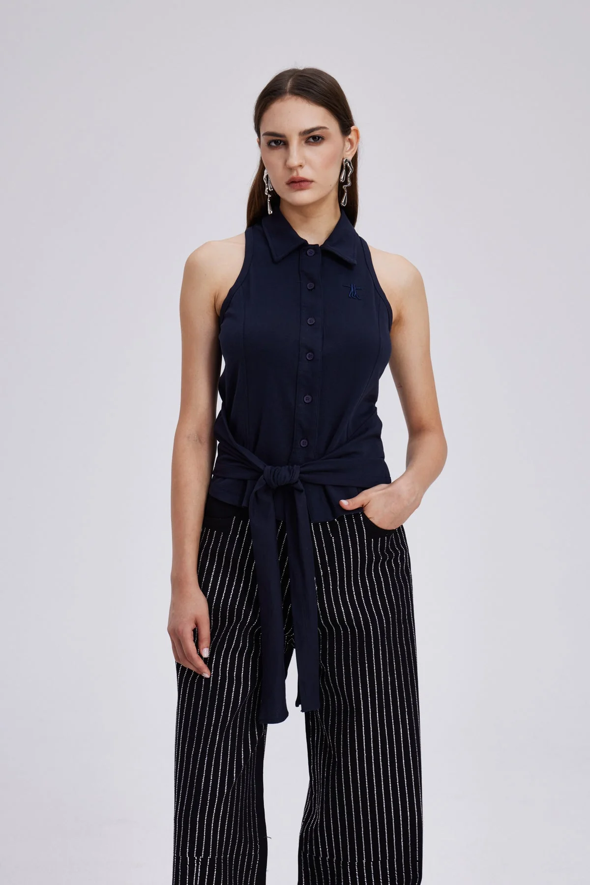 Sleeveless Tie Up Top in Blue | Chic Womens Blouse
