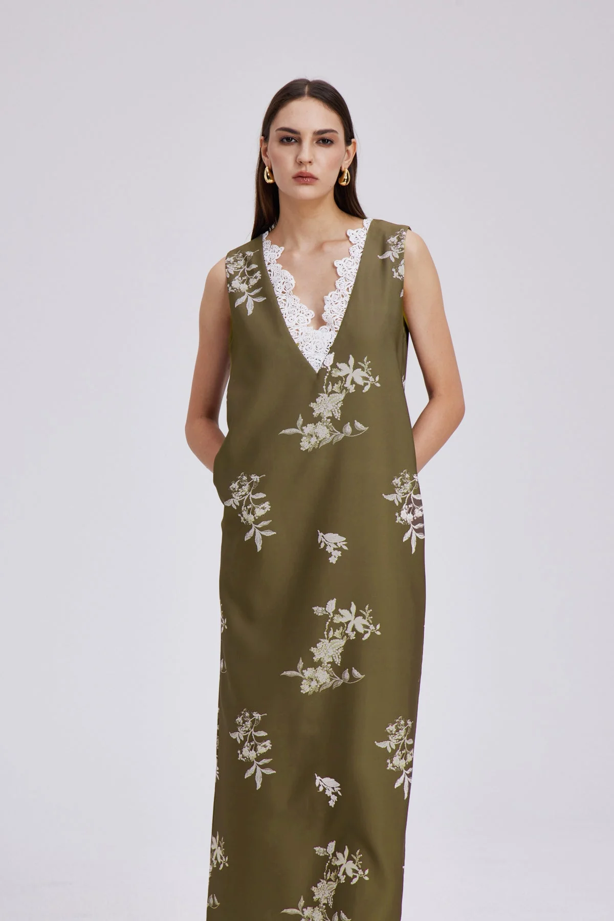 Floral Lace V Neck Maxi Dress - Elegant Chic Style