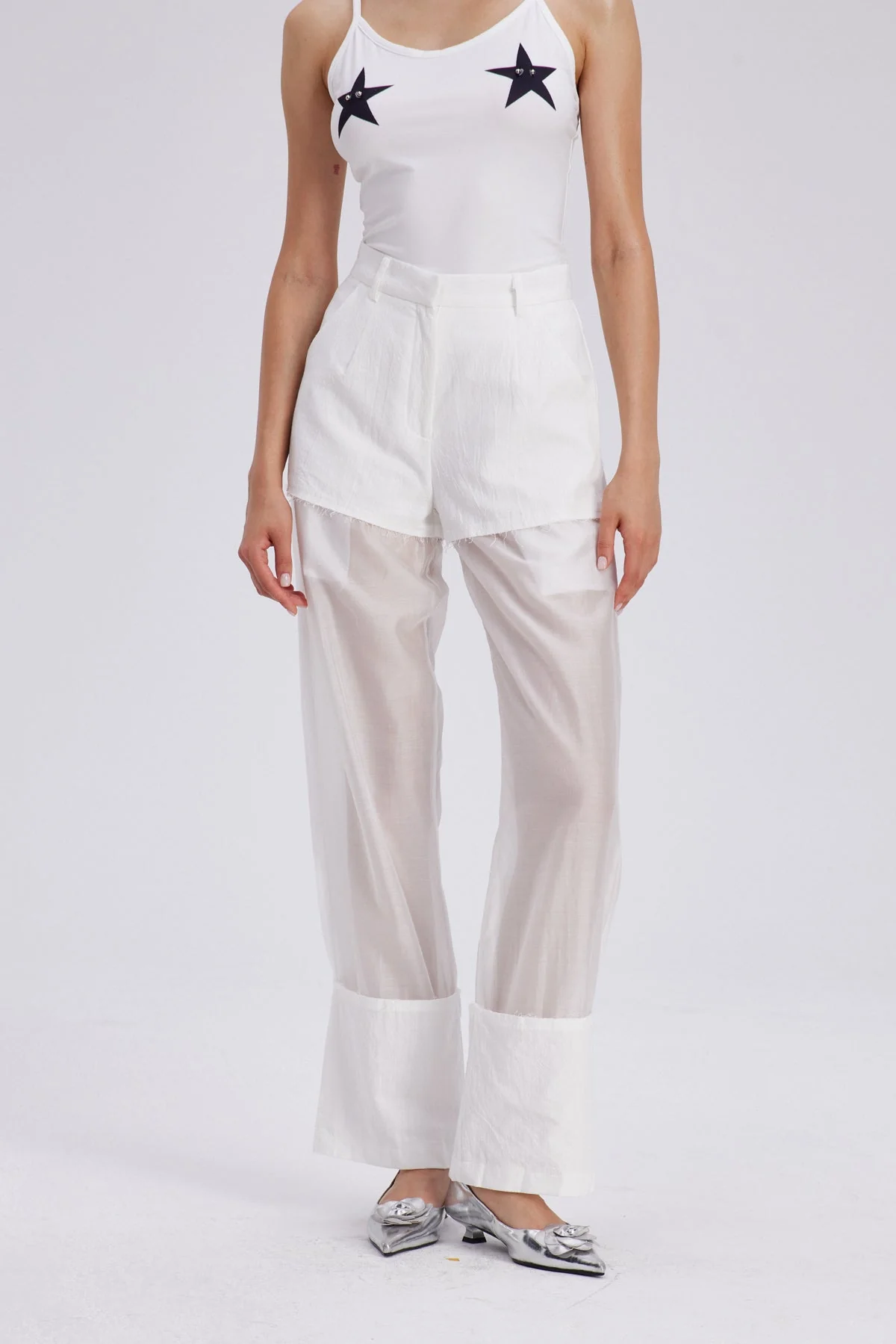 Modern White Deconstructed Pants for Avant-Garde Style