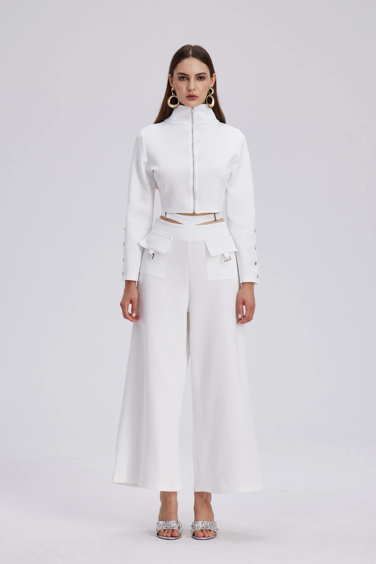 Cutout Embellished White Pant Set