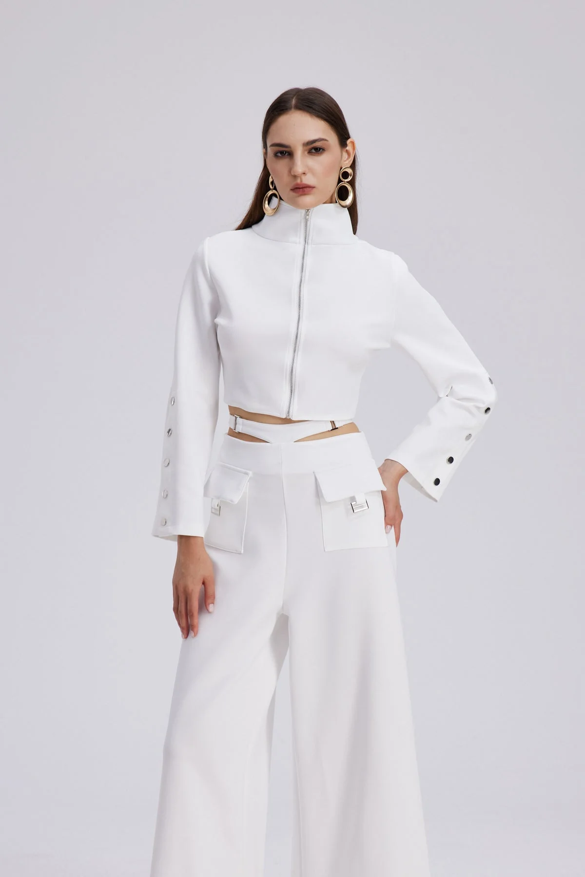 Cutout Embellished White Pant Set