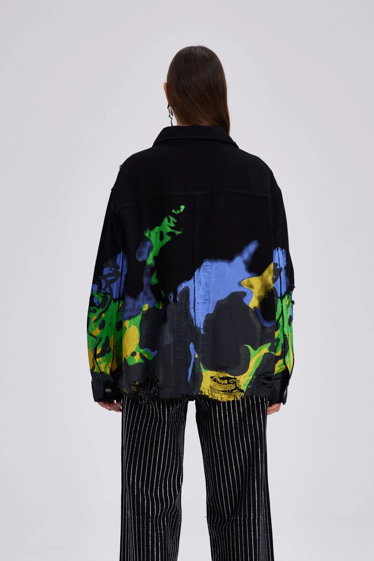 Distressed Print Denim Womens Jacket - Urban Edge Style